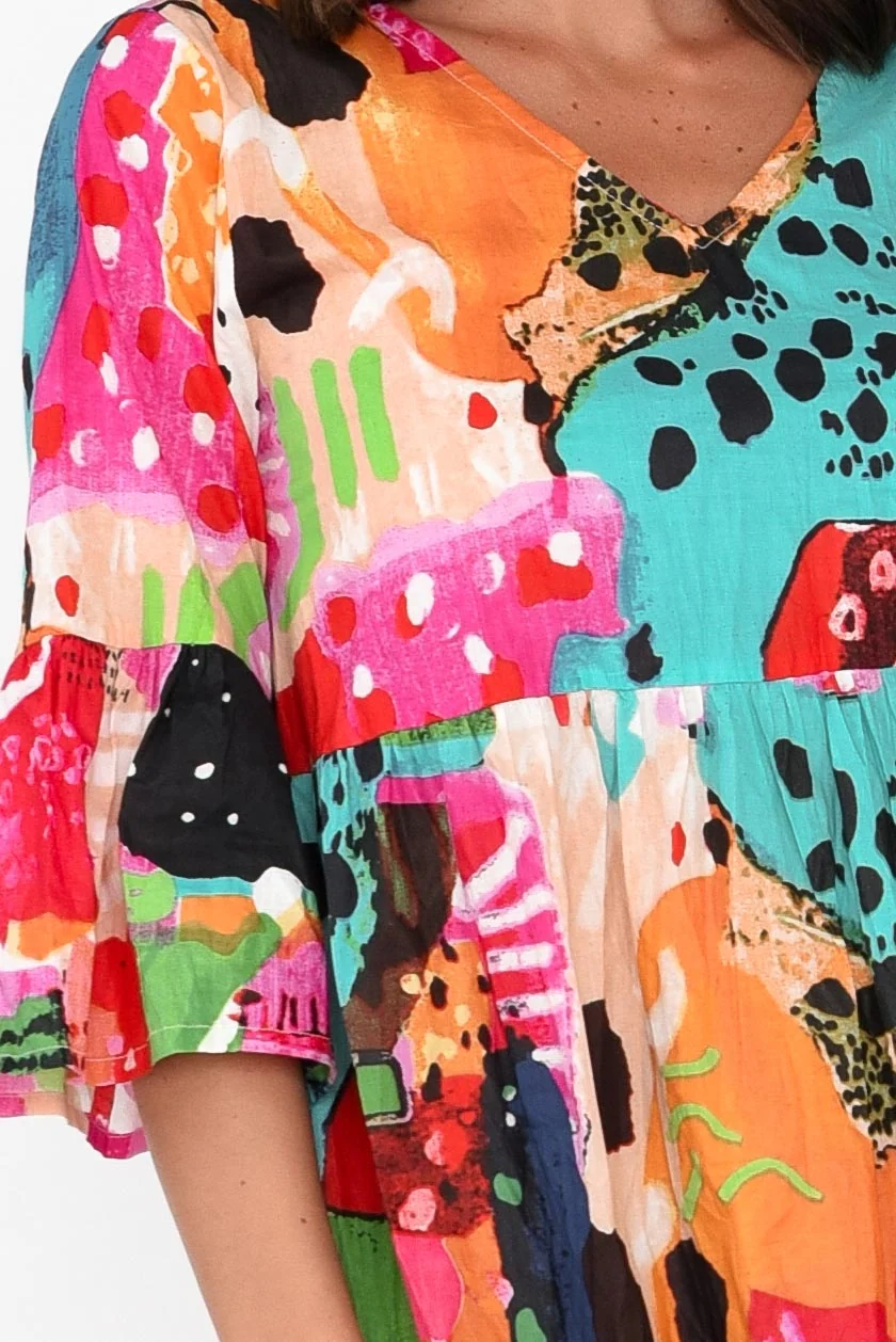 Alanya Pink Abstract Organic Cotton Dress - Image 6