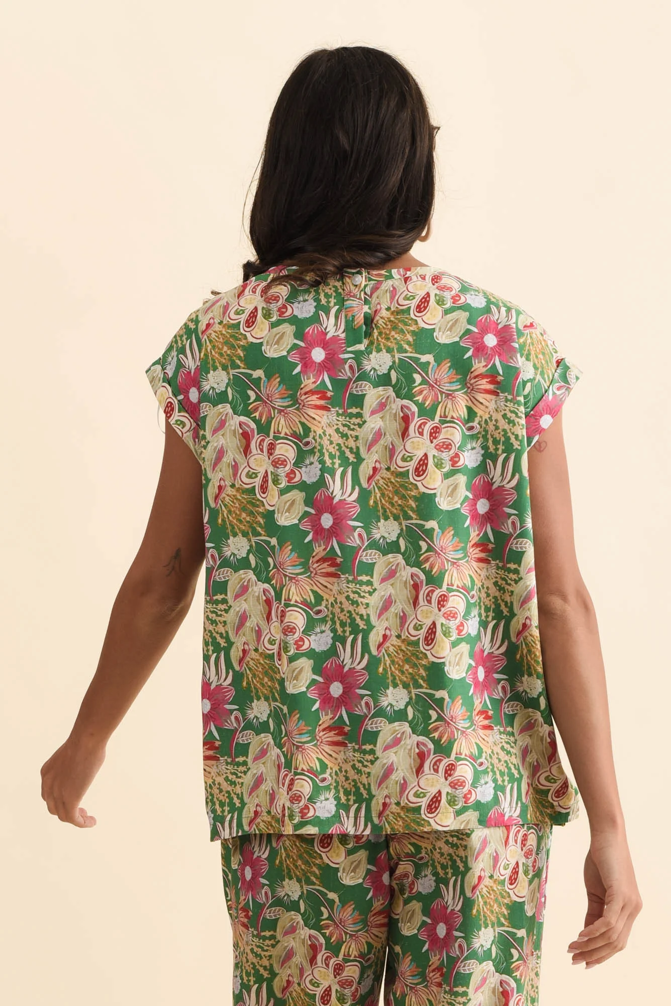 Alta Green Flower Linen Cotton Top - Image 5