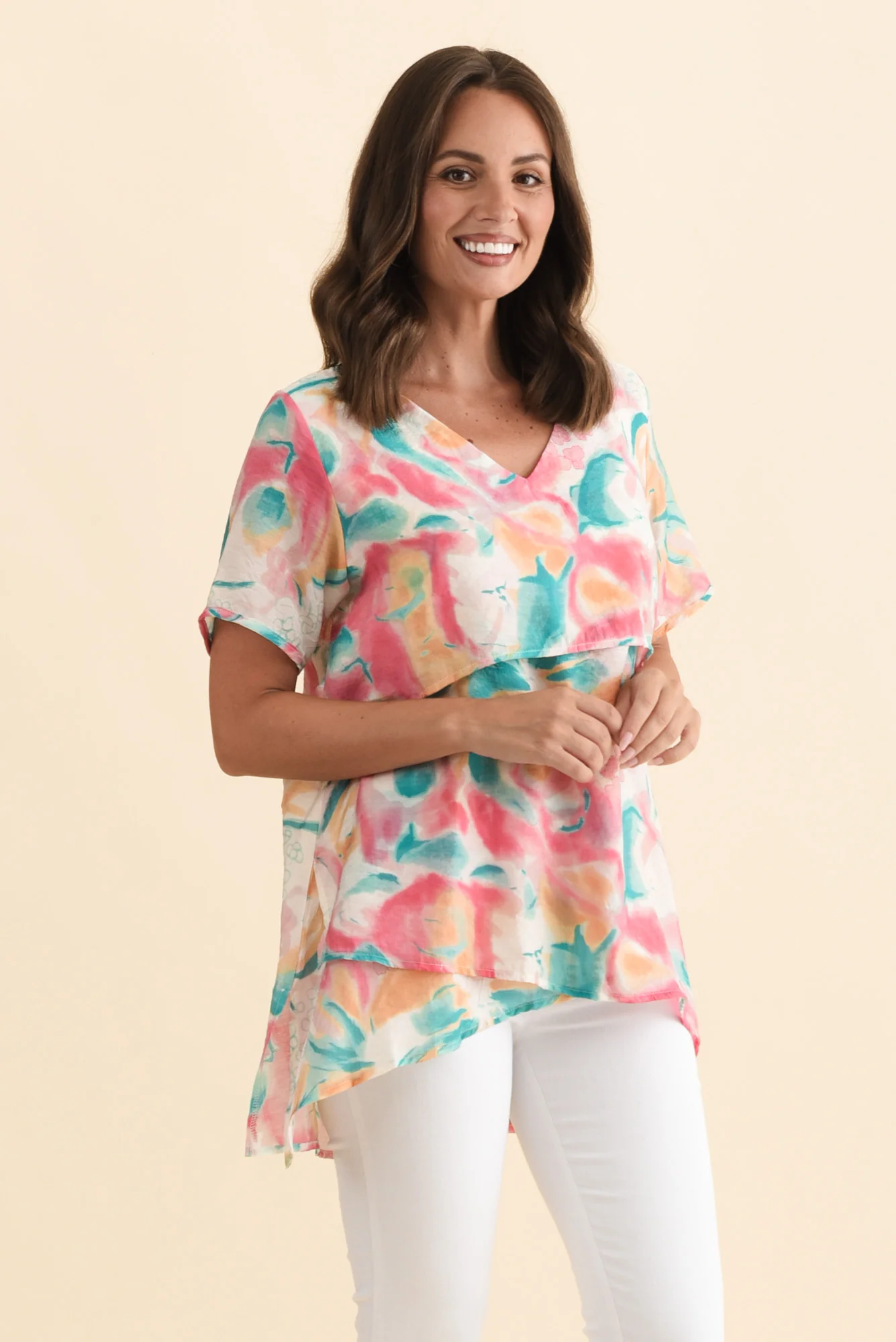 Alvina Teal Abstract Layered Tunic Top - Image 4