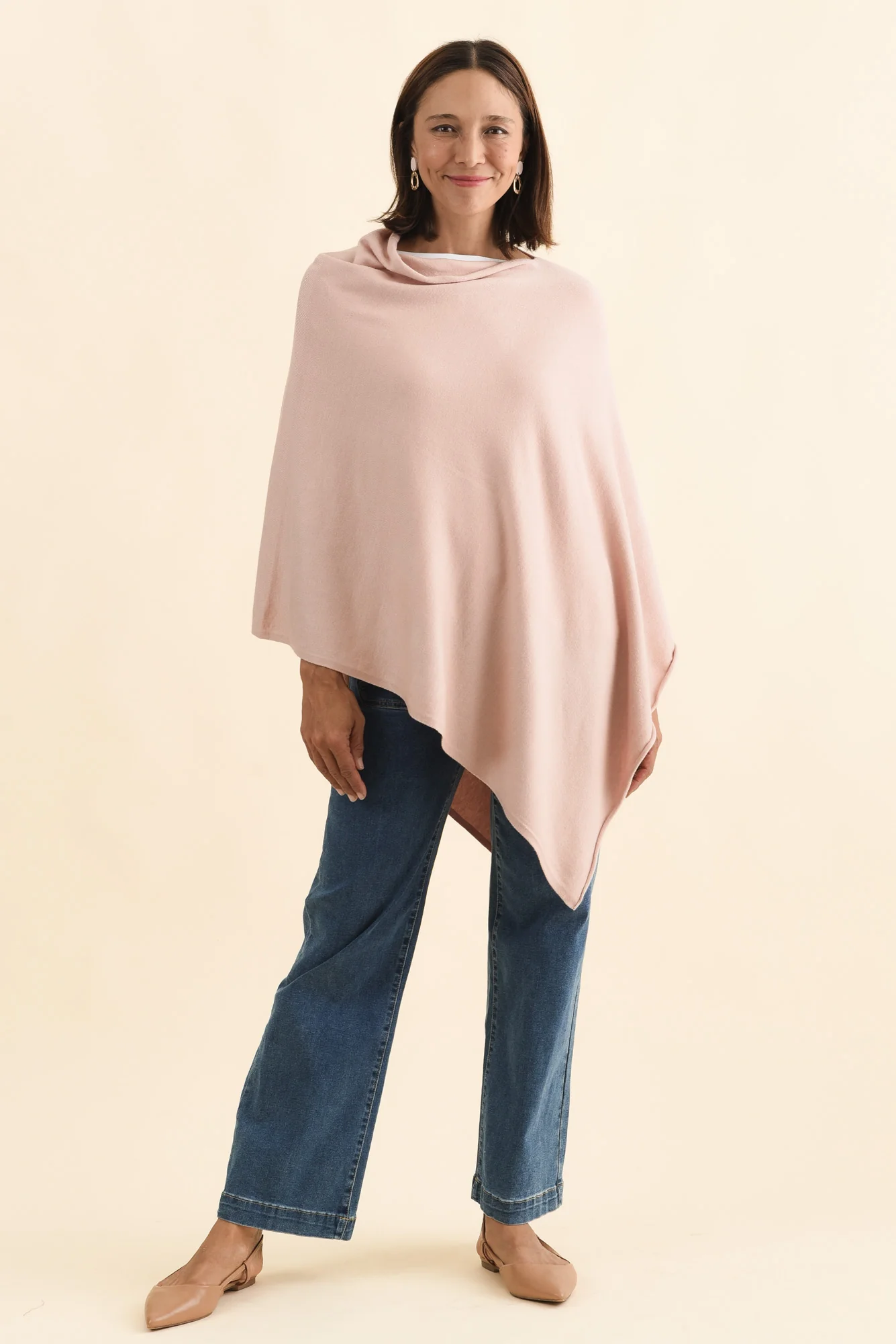 Amy Dusty Pink Wool Blend Poncho - Image 3