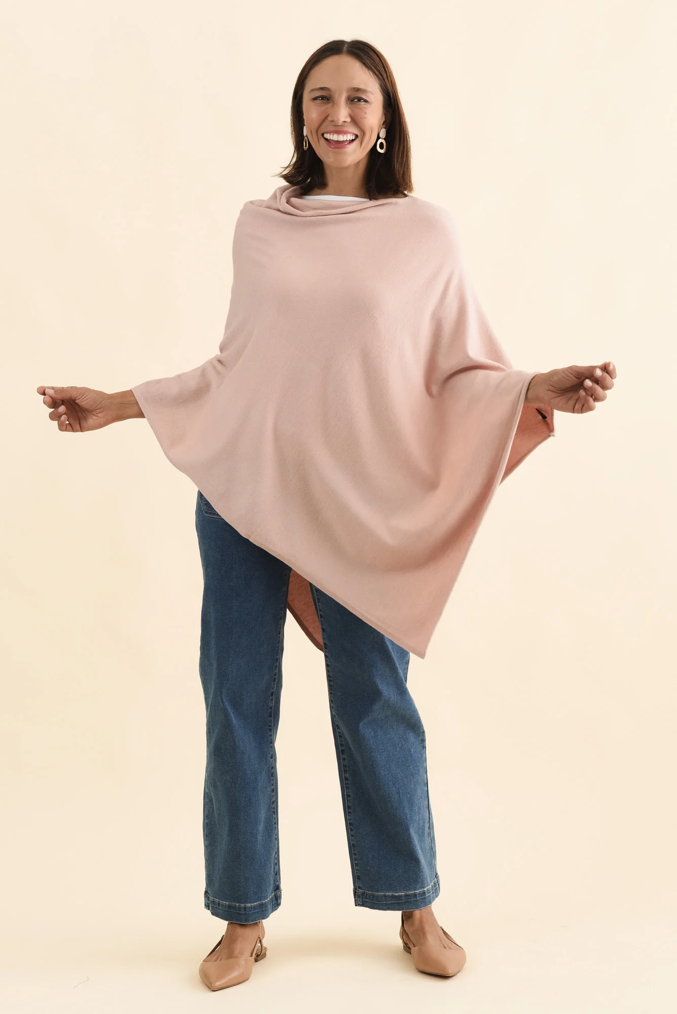 Amy Dusty Pink Wool Blend Poncho - Image 7