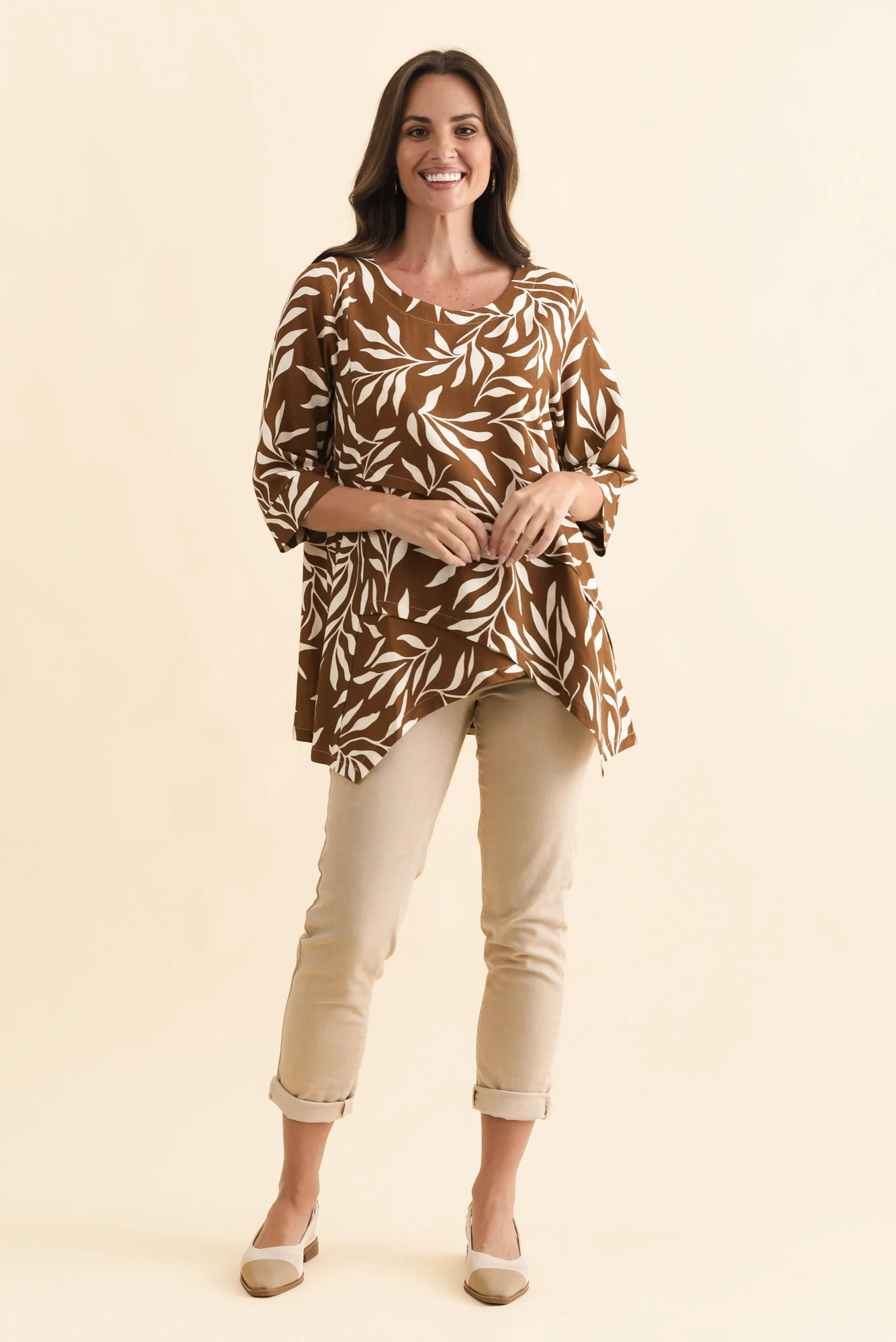 Anya Brown Leaf Linen Cotton Top - Image 7