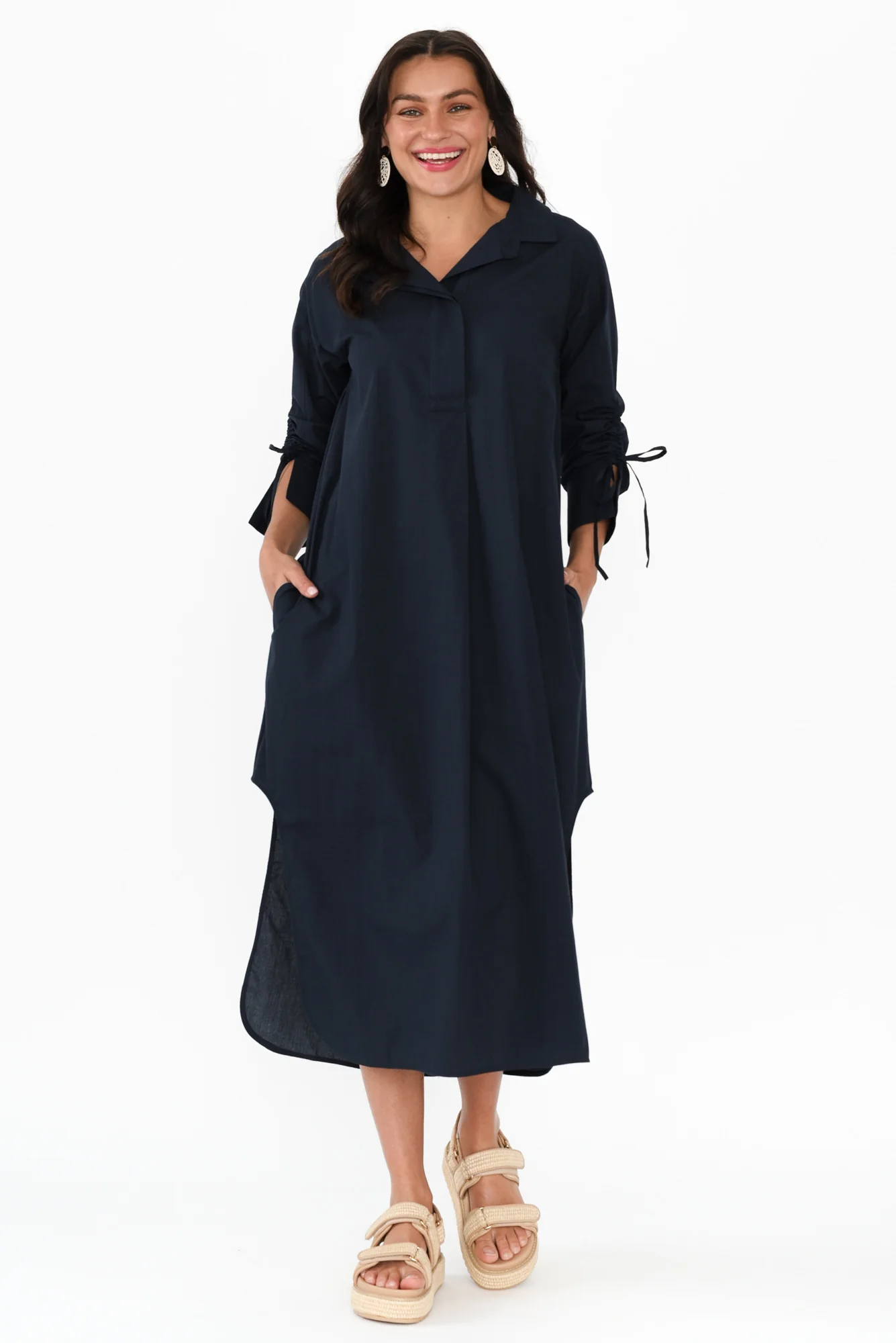 Billy Navy Cotton Poplin Dress - Image 2