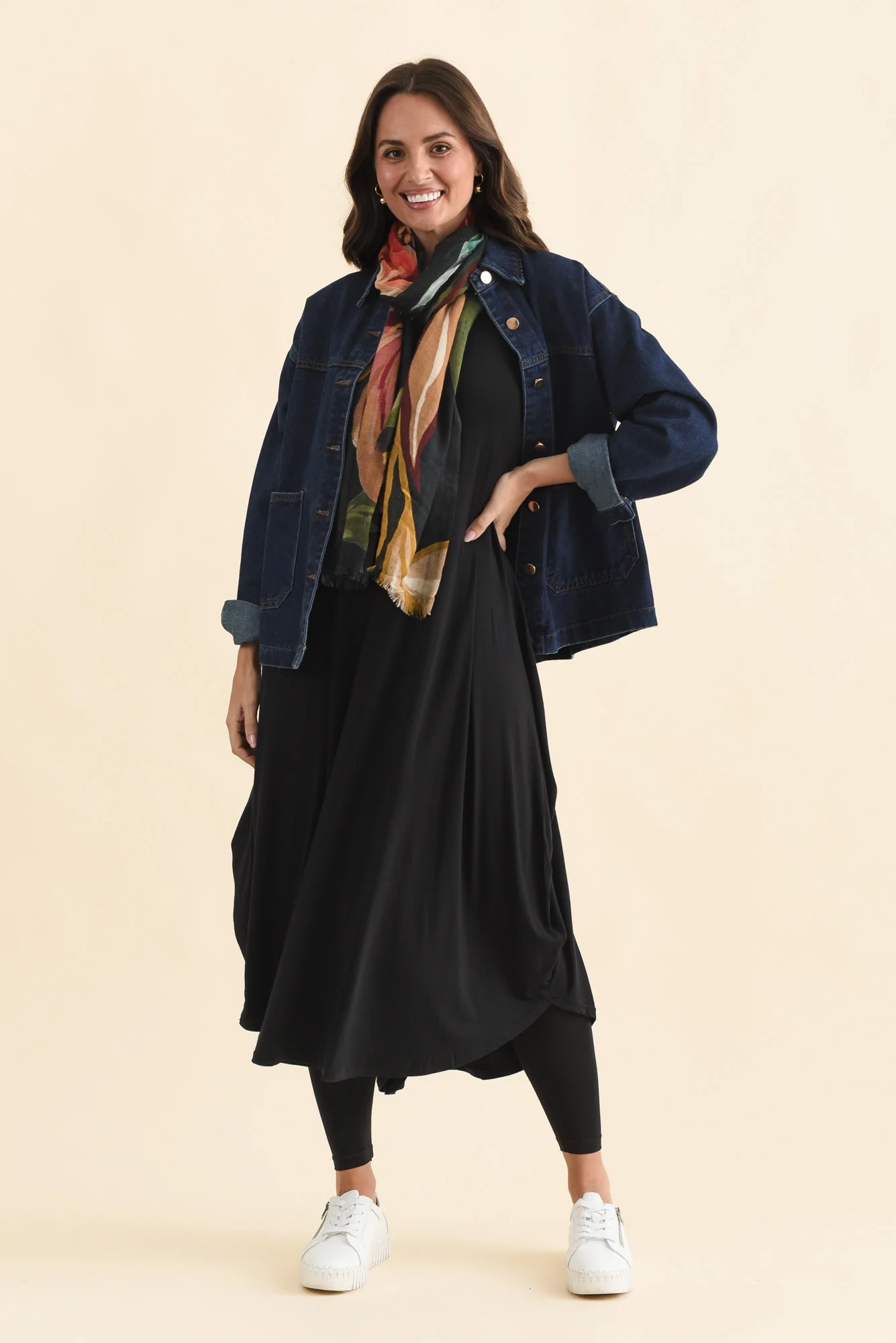 Black Long Sleeved Micro Modal Drape Dress