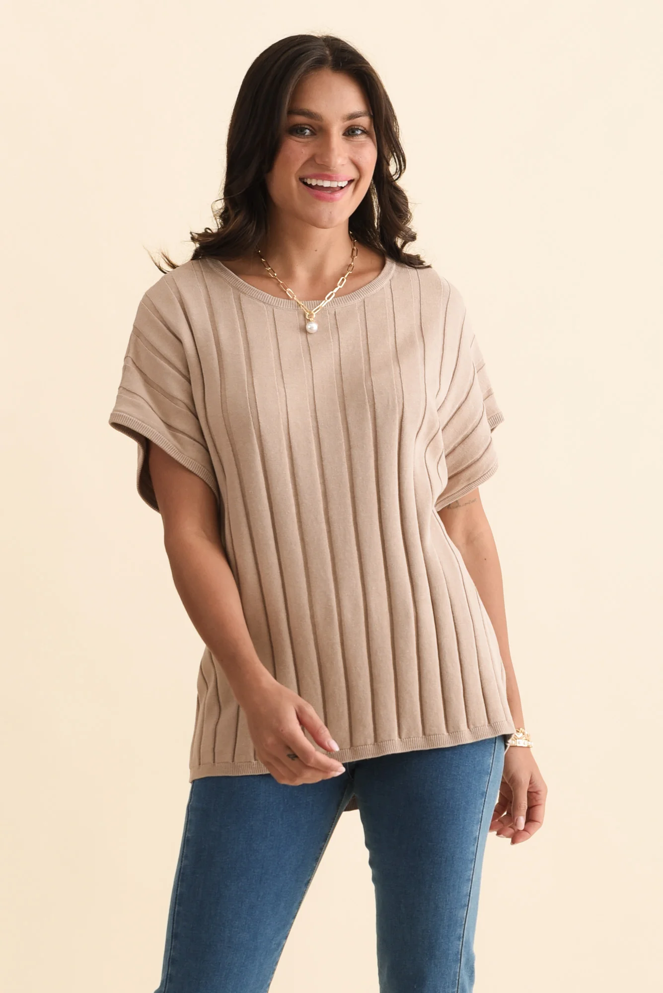 Blake Beige Cotton Linen Knit Top