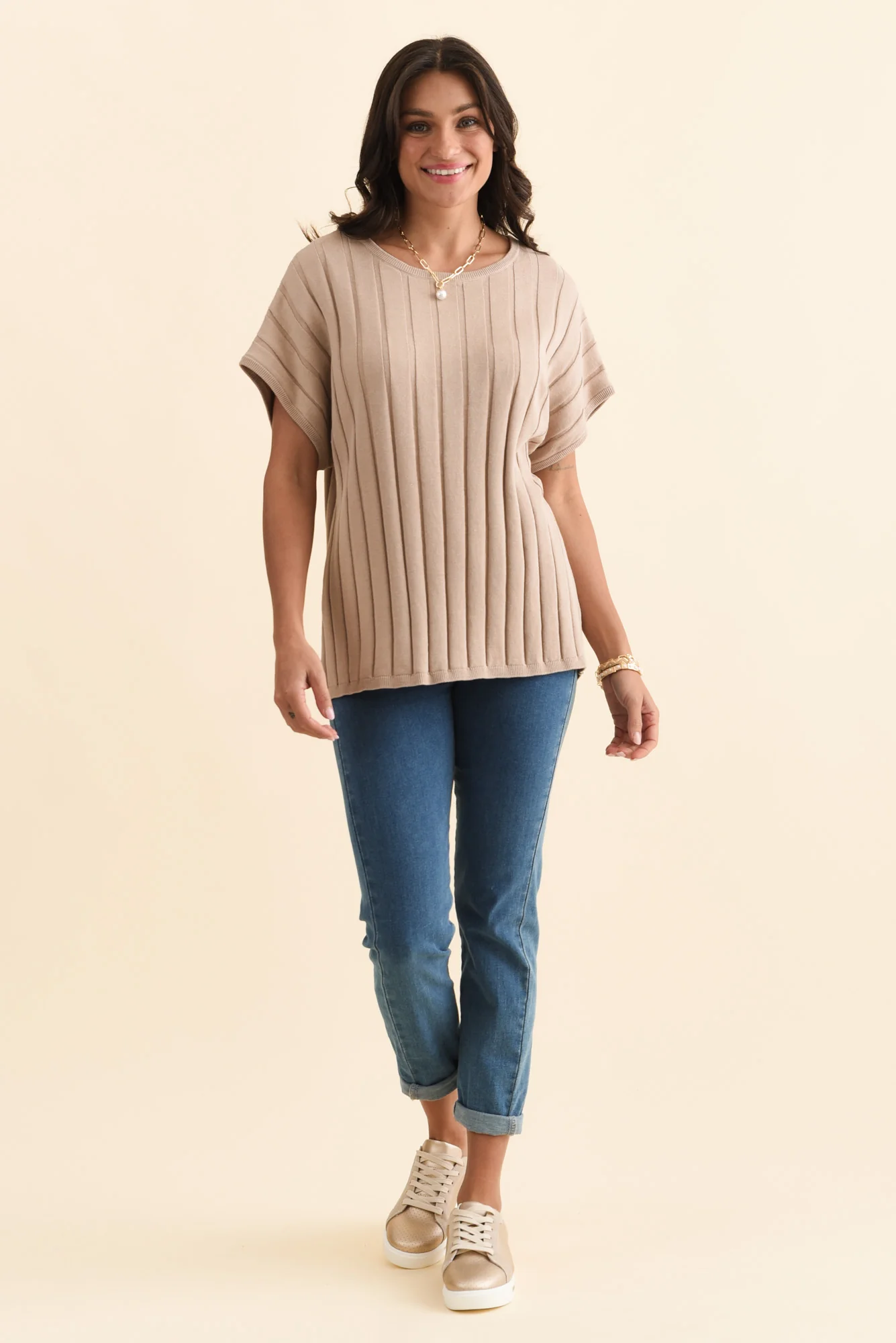 Blake Beige Cotton Linen Knit Top - Image 2