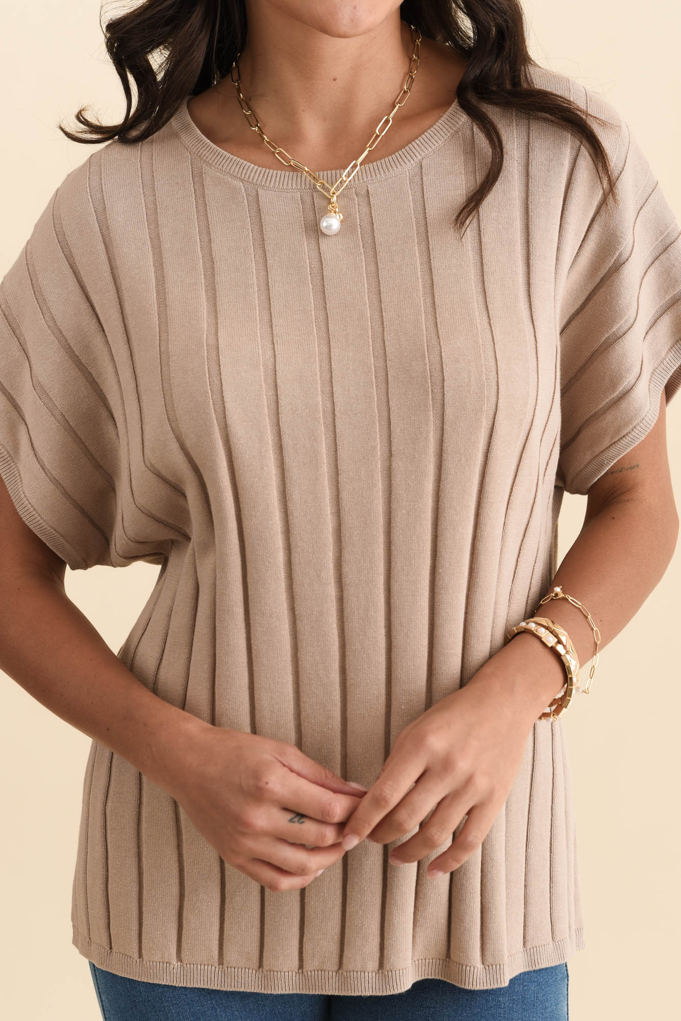 Blake Beige Cotton Linen Knit Top - Image 5