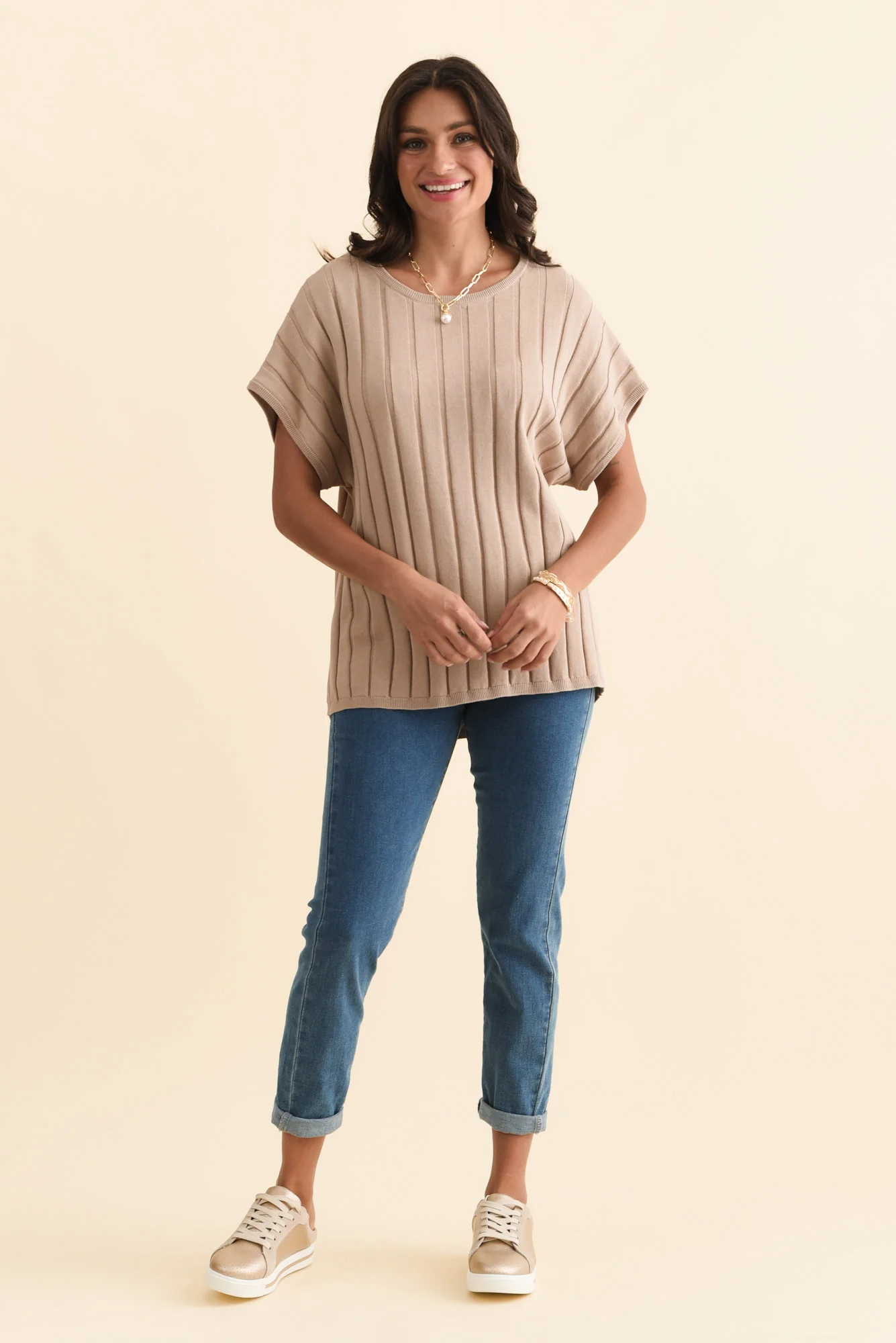 Blake Beige Cotton Linen Knit Top - Image 6