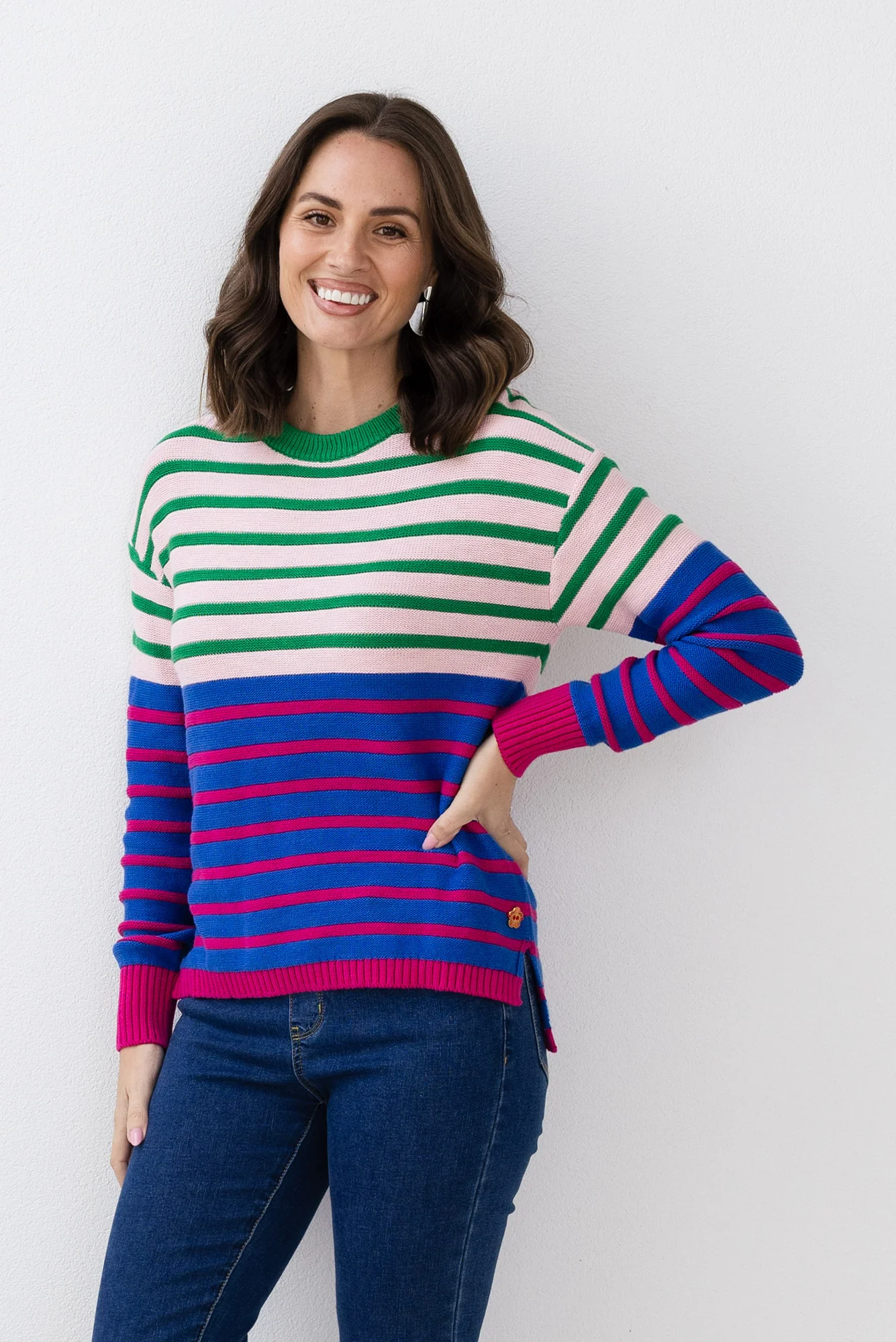 Bonaire Blue Stripe Organic Cotton Knit Jumper
