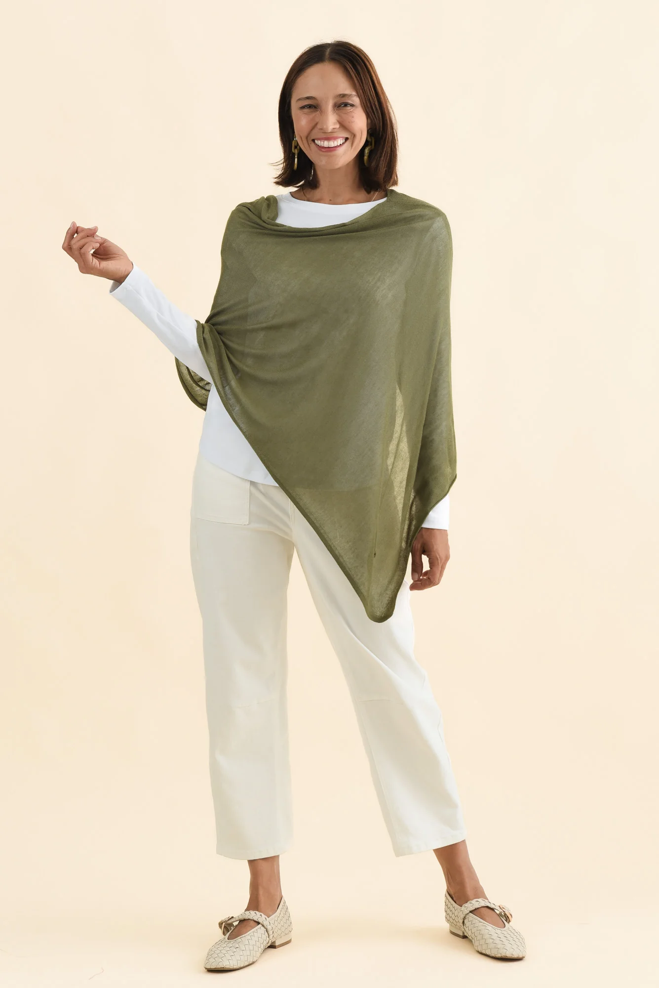 Carrie Olive Cashmere Bamboo Poncho - Image 6