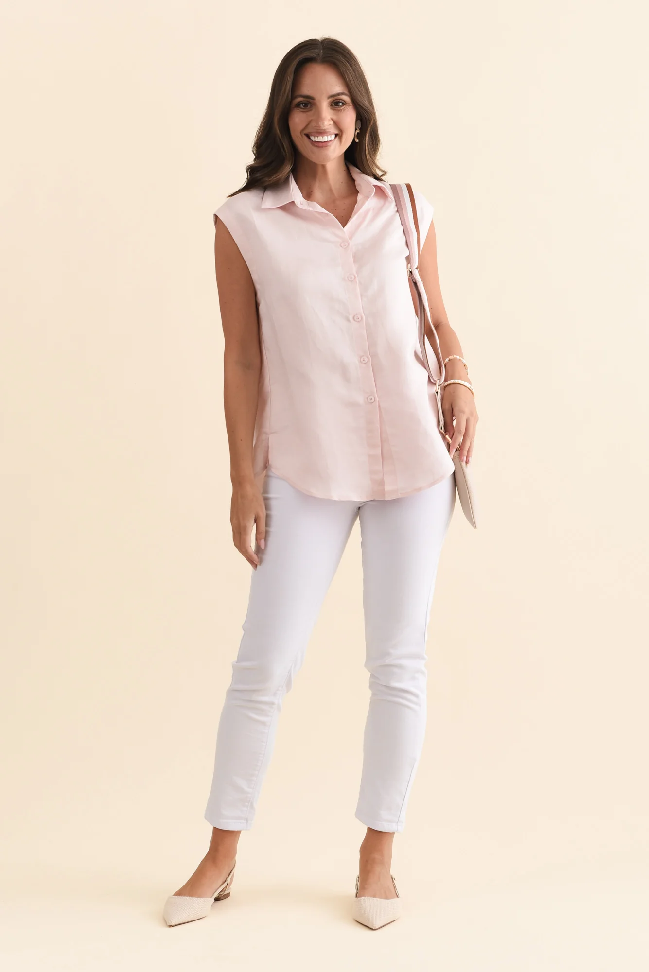 Corbin Pink Linen Blend Button Top - Image 2