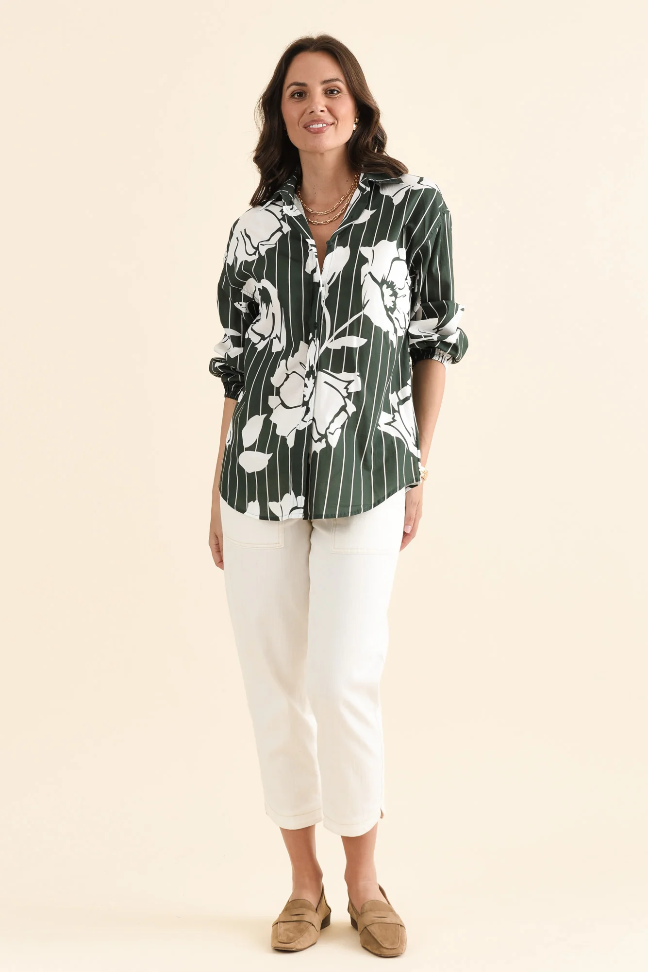 Darline Green Floral Stripe Cotton Shirt - Image 6