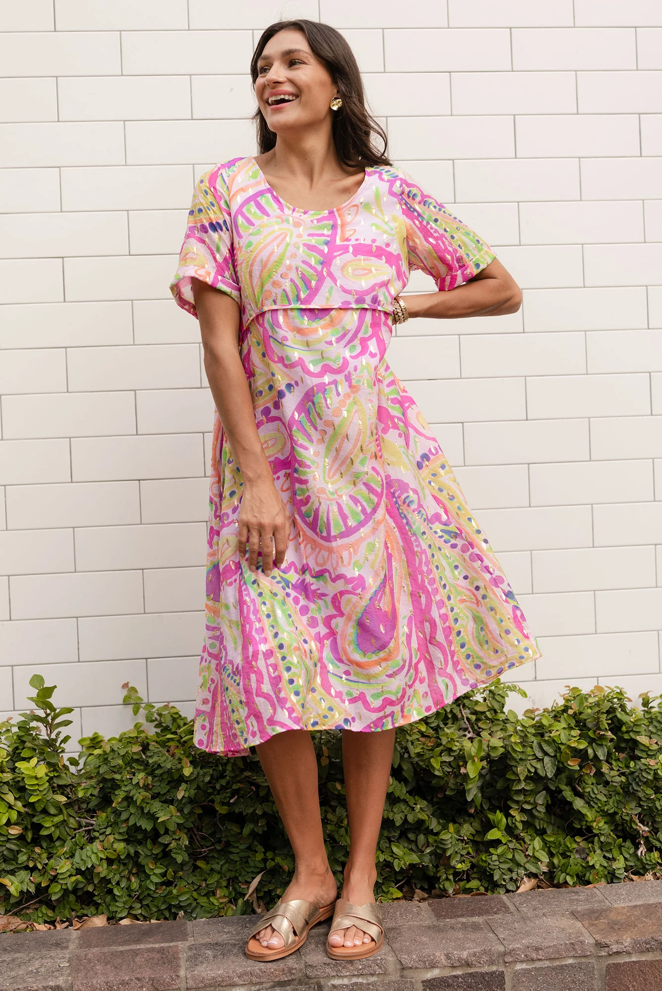 Darling Pink Abstract Foil Crescent Dress