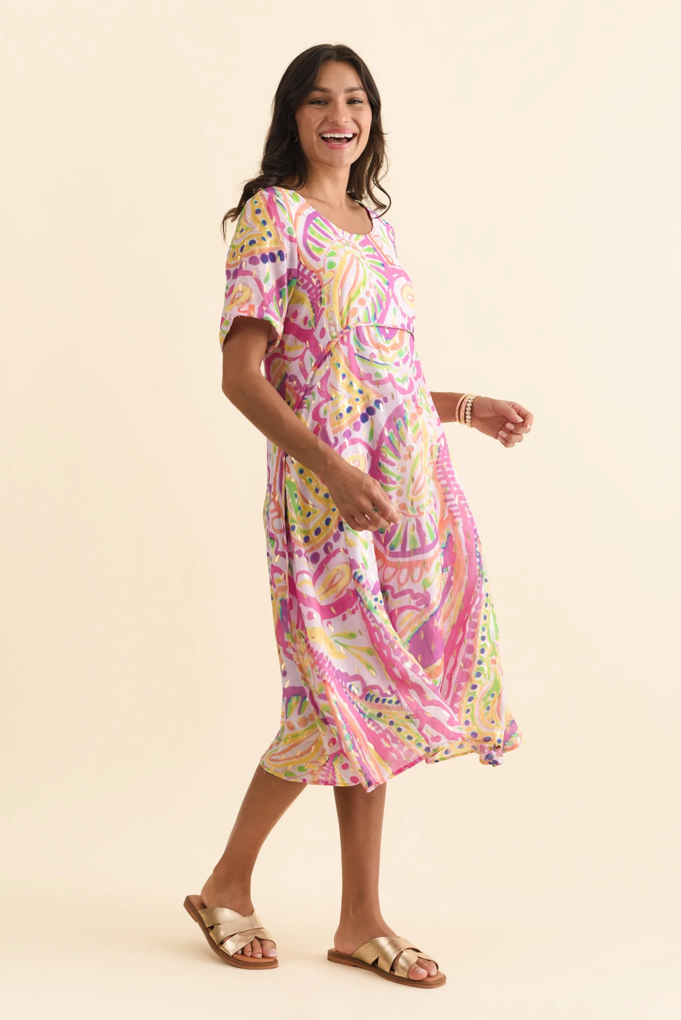 Darling Pink Abstract Foil Crescent Dress - Image 4