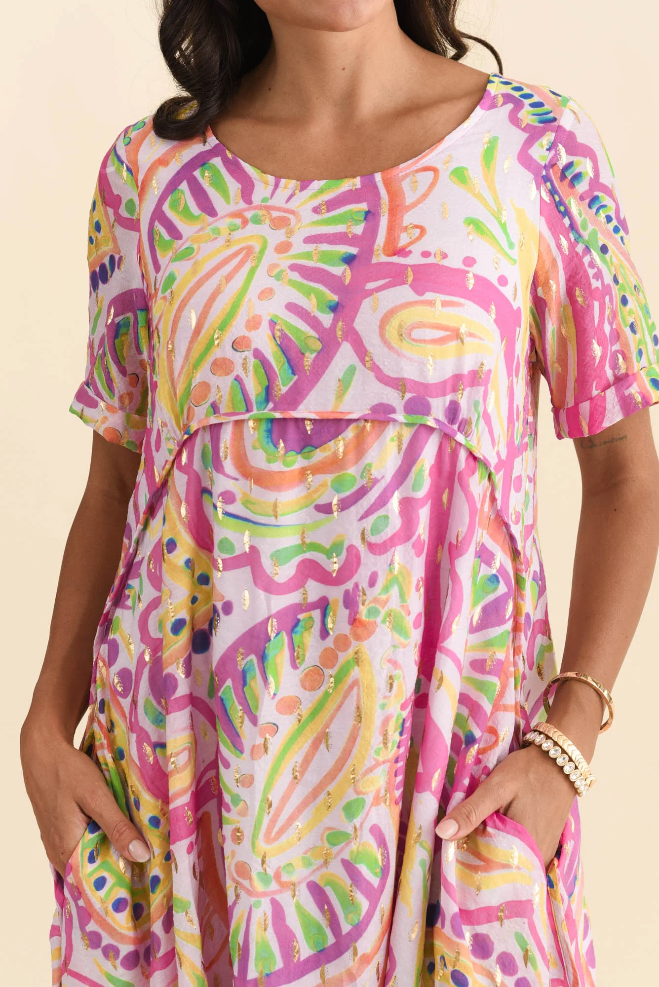 Darling Pink Abstract Foil Crescent Dress - Image 6