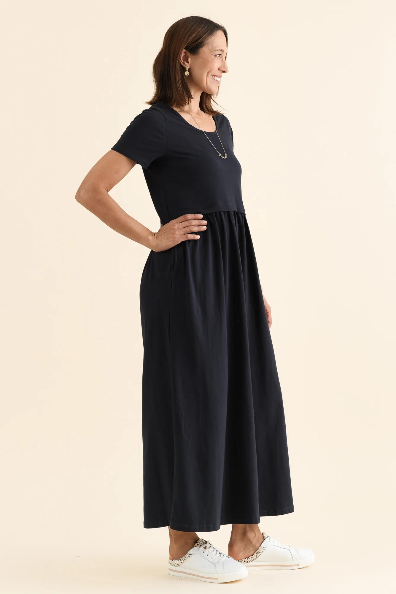 Deidra Navy Cotton Pocket Dress - Image 3