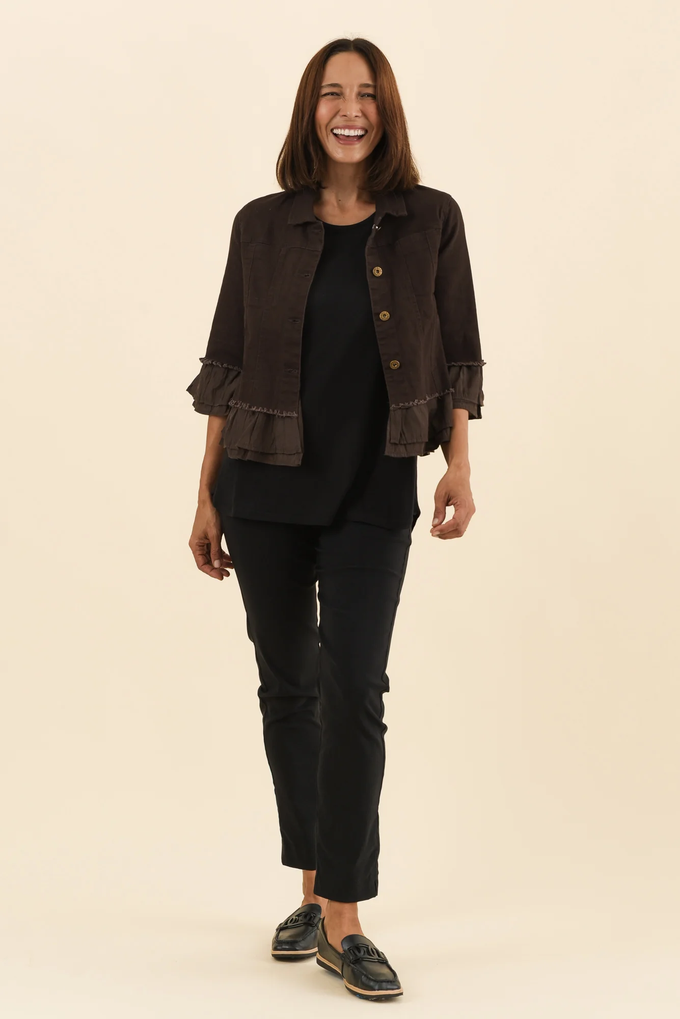 Dolores Chocolate Cotton Frill Jacket - Image 6