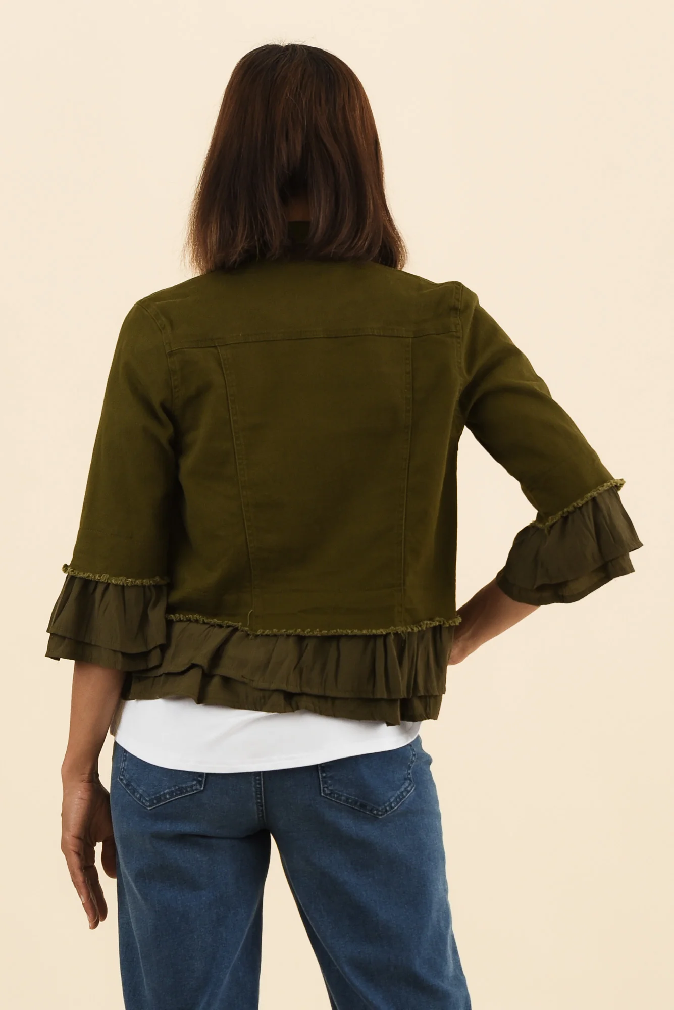 Dolores Khaki Cotton Frill Jacket - Image 4