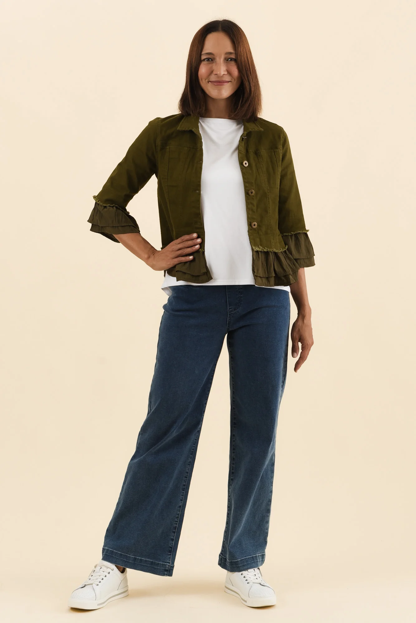 Dolores Khaki Cotton Frill Jacket - Image 6