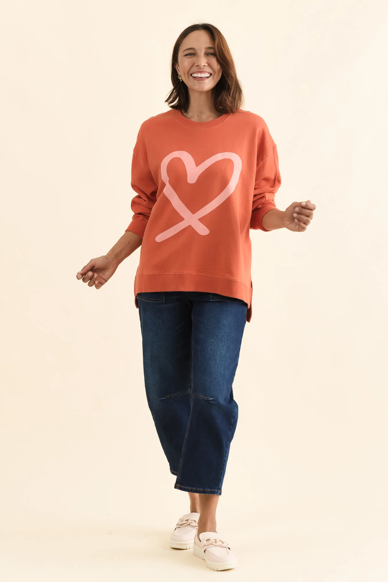 Elin Orange Heart Cotton Sweatshirt - Image 6