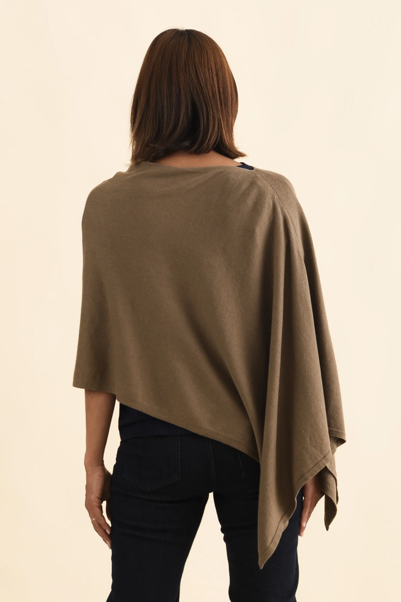 Elorie Khaki Cotton Cashmere Poncho - Image 4