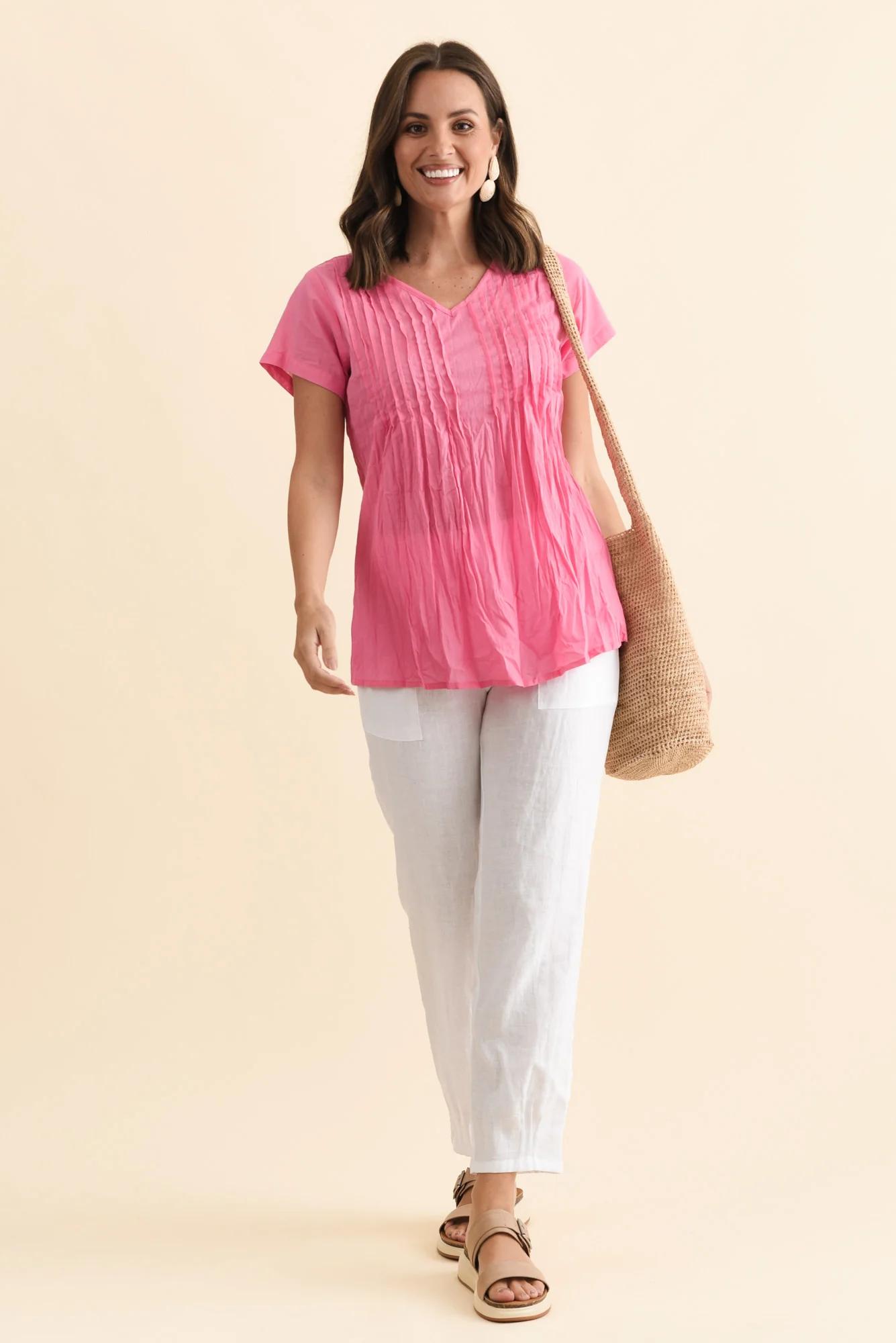 Fia Bright Pink Crinkle Cotton Top - Image 2
