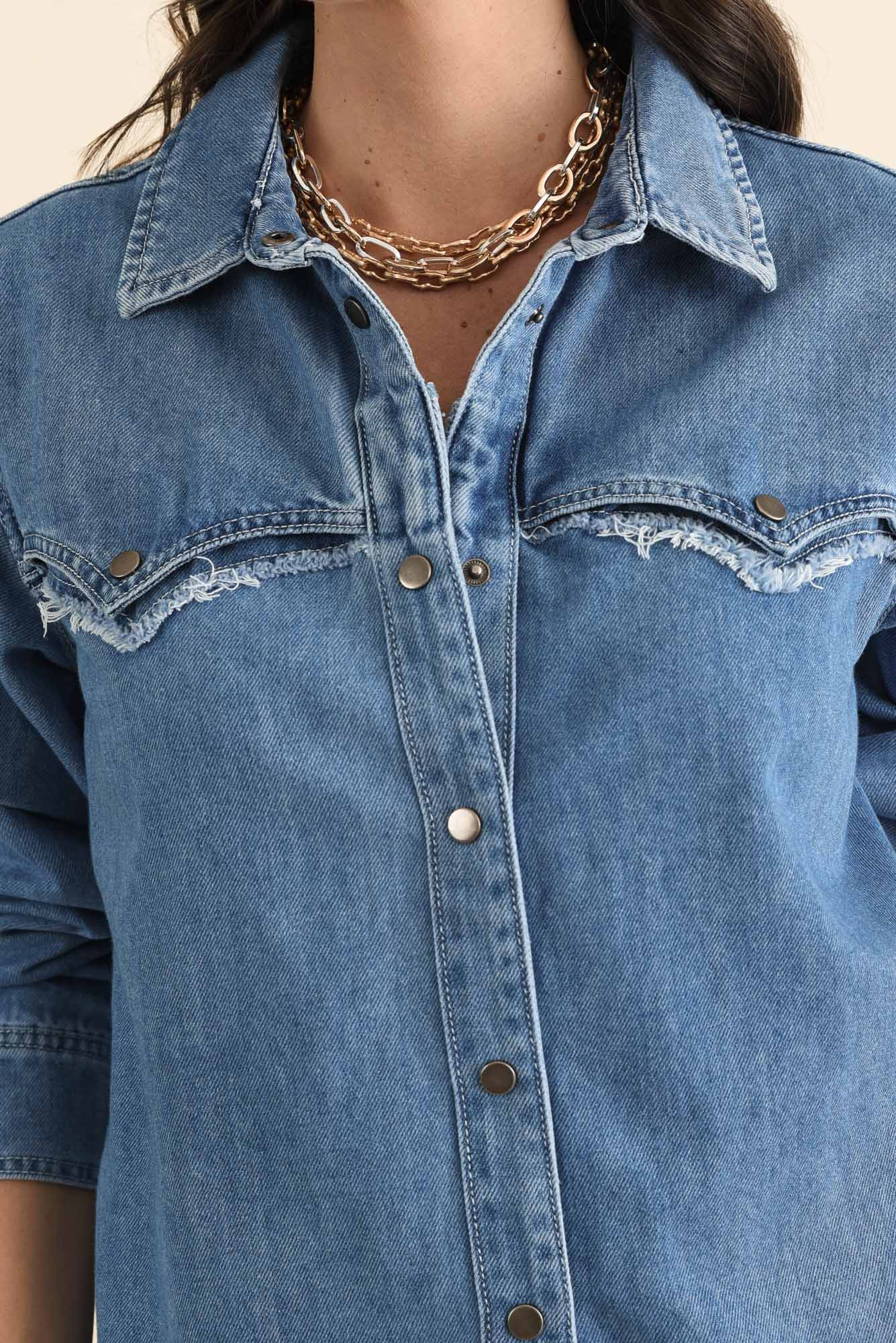 Flynn Blue Denim Button Shirt - Image 5