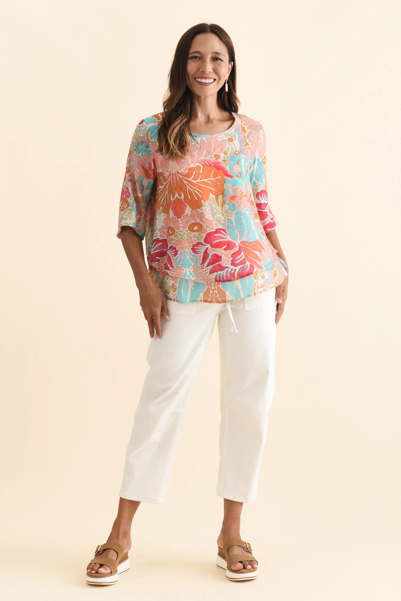 Folk Peach Flower Frill Top - Image 2