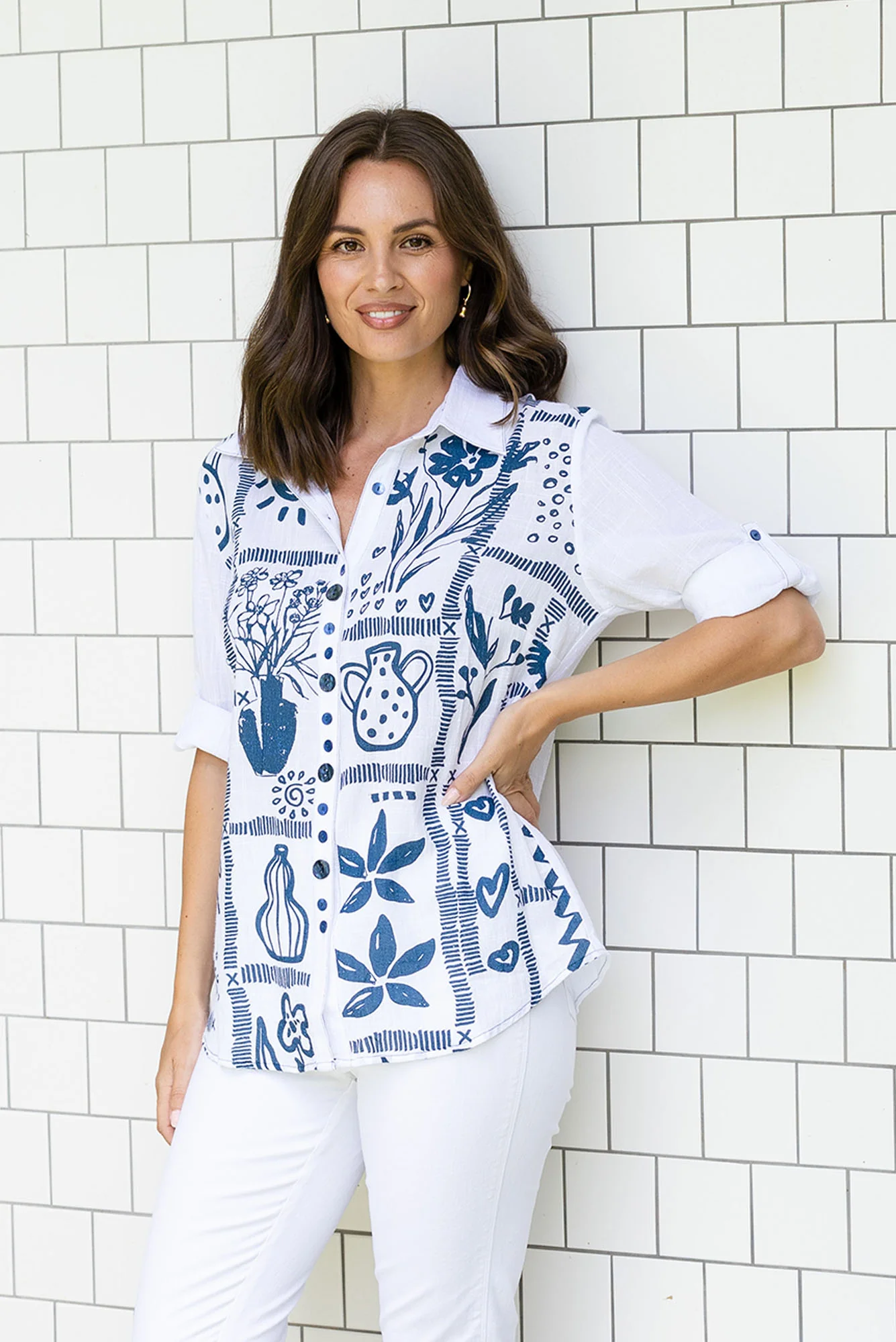 Georgina Blue Tile Cotton Shirt