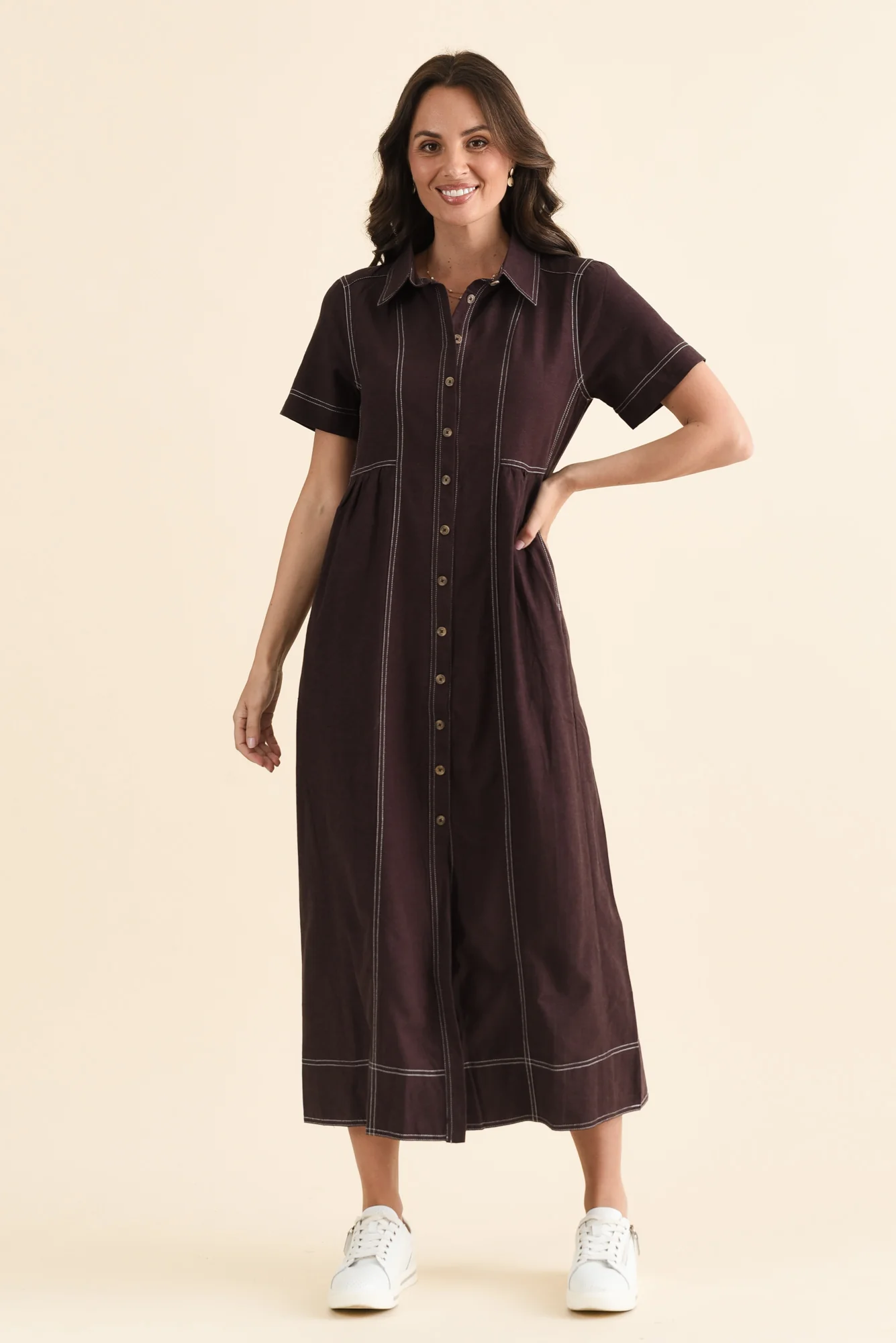Gertrude Chocolate Contrast Pocket Dress - Image 2