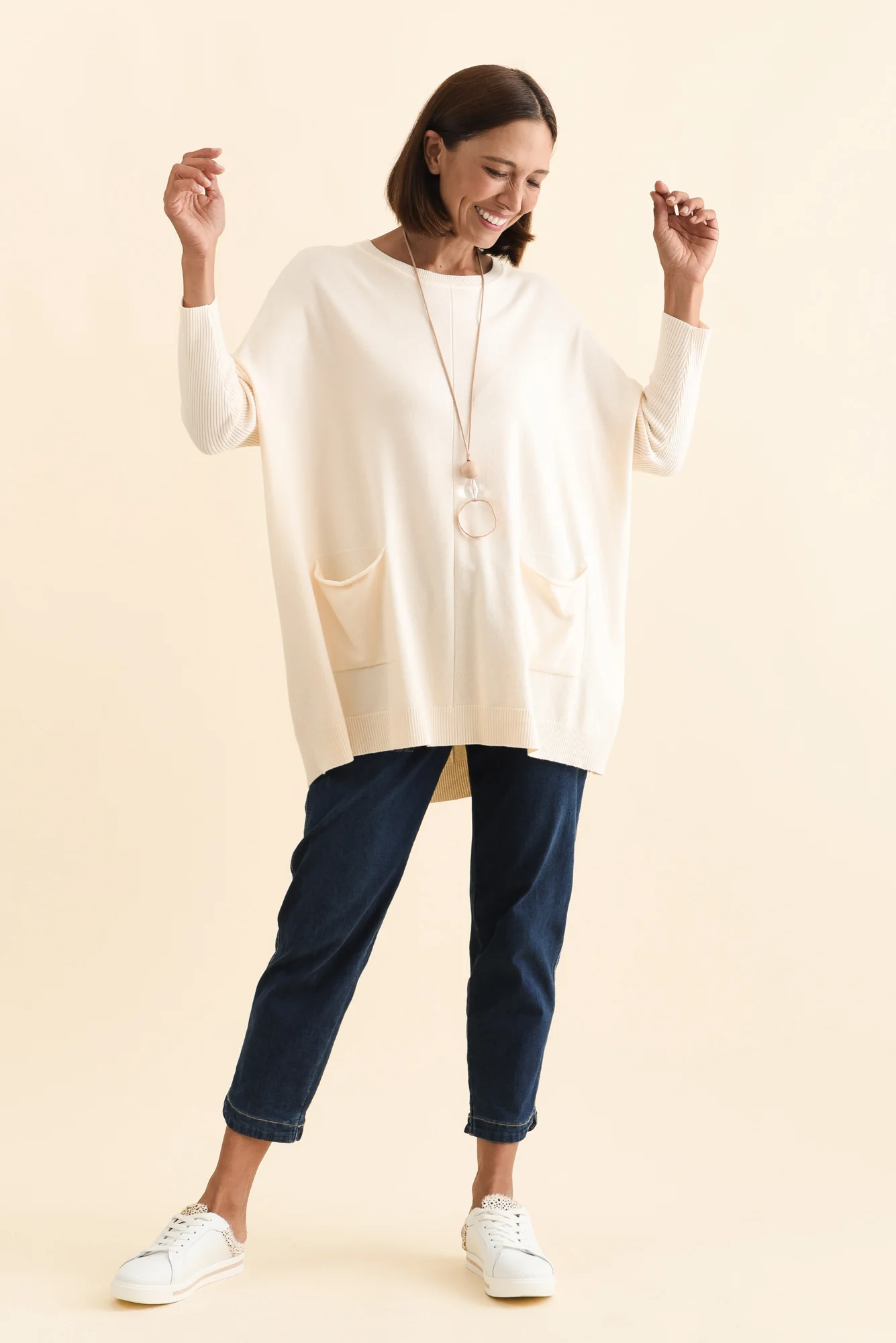 Helsinki Cream Knit Pocket Jumper - Image 7