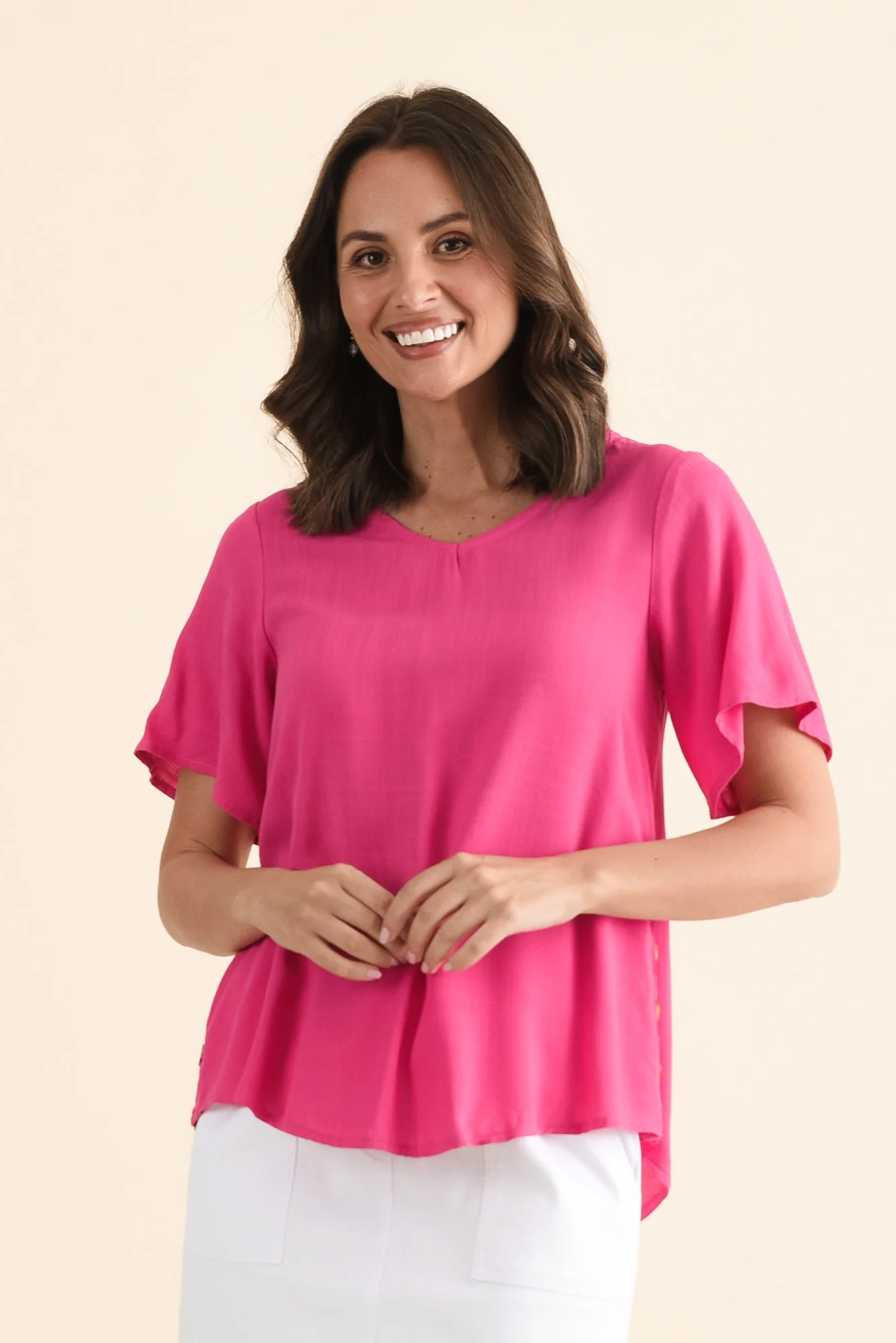 Hina Hot Pink Frill Collar Top