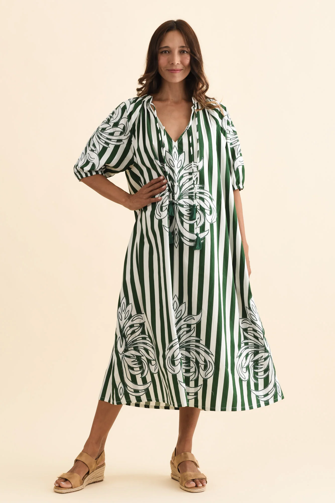Ivanka Green Stripe Cotton Tie Dress - Image 2