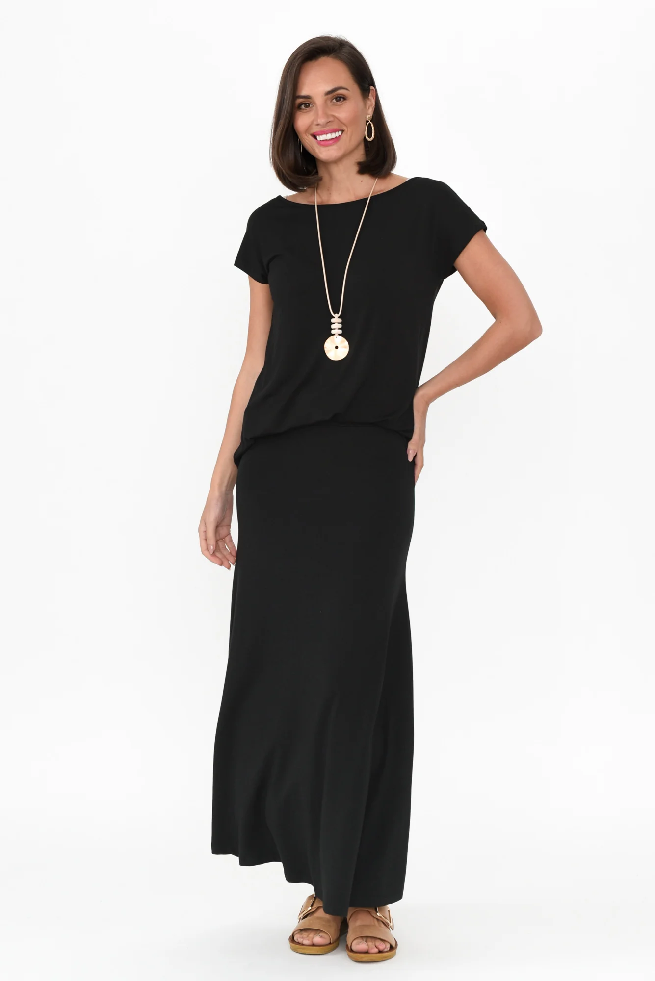 Lana Black Bamboo Cotton Maxi Skirt - Image 2