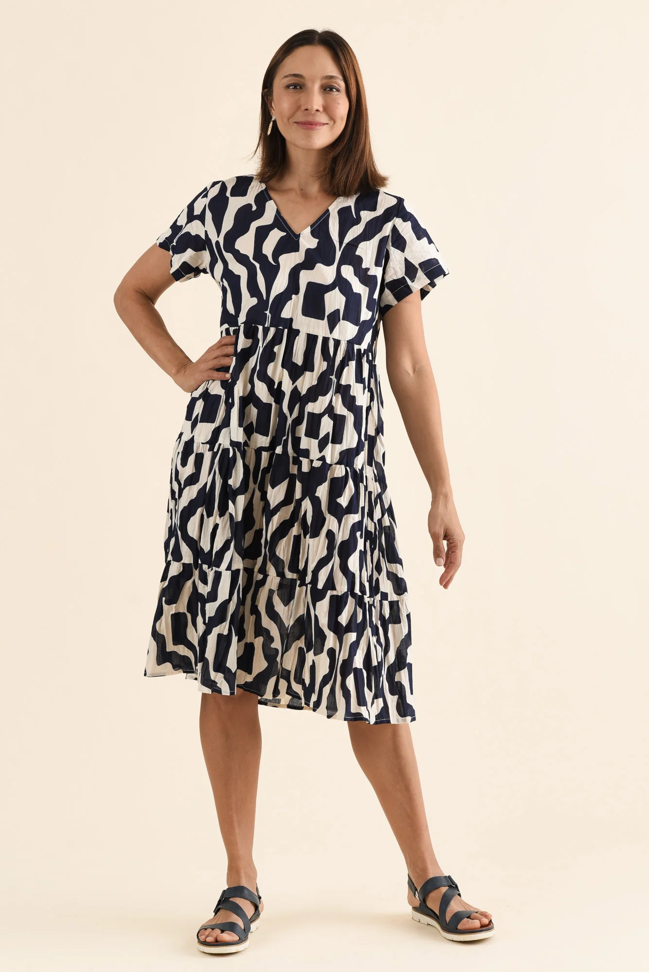 Lania Navy Motif Crinkle Cotton Dress - Image 6