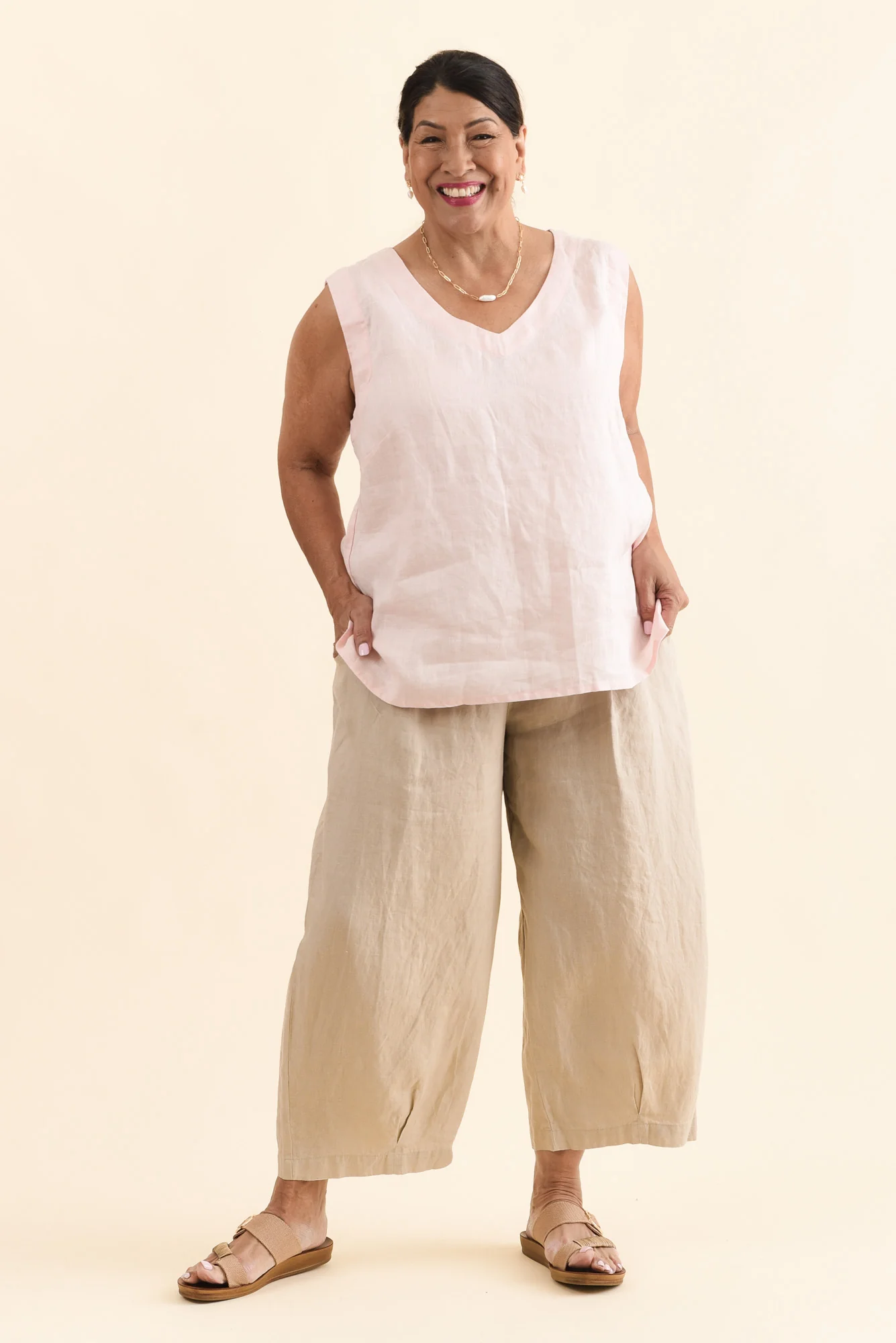 Lassie Beige Linen Barrel Pants - Image 9