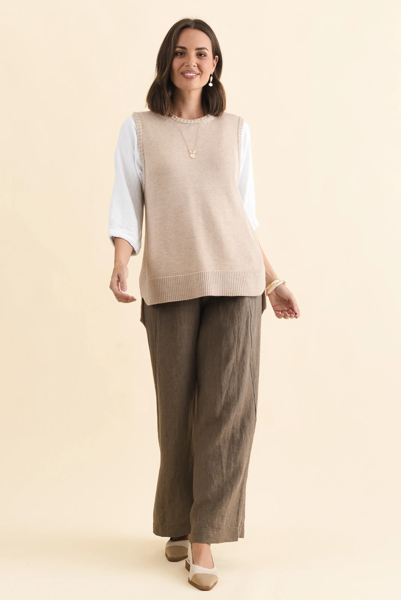 Laurell Beige Knit Crewneck Vest - Image 6
