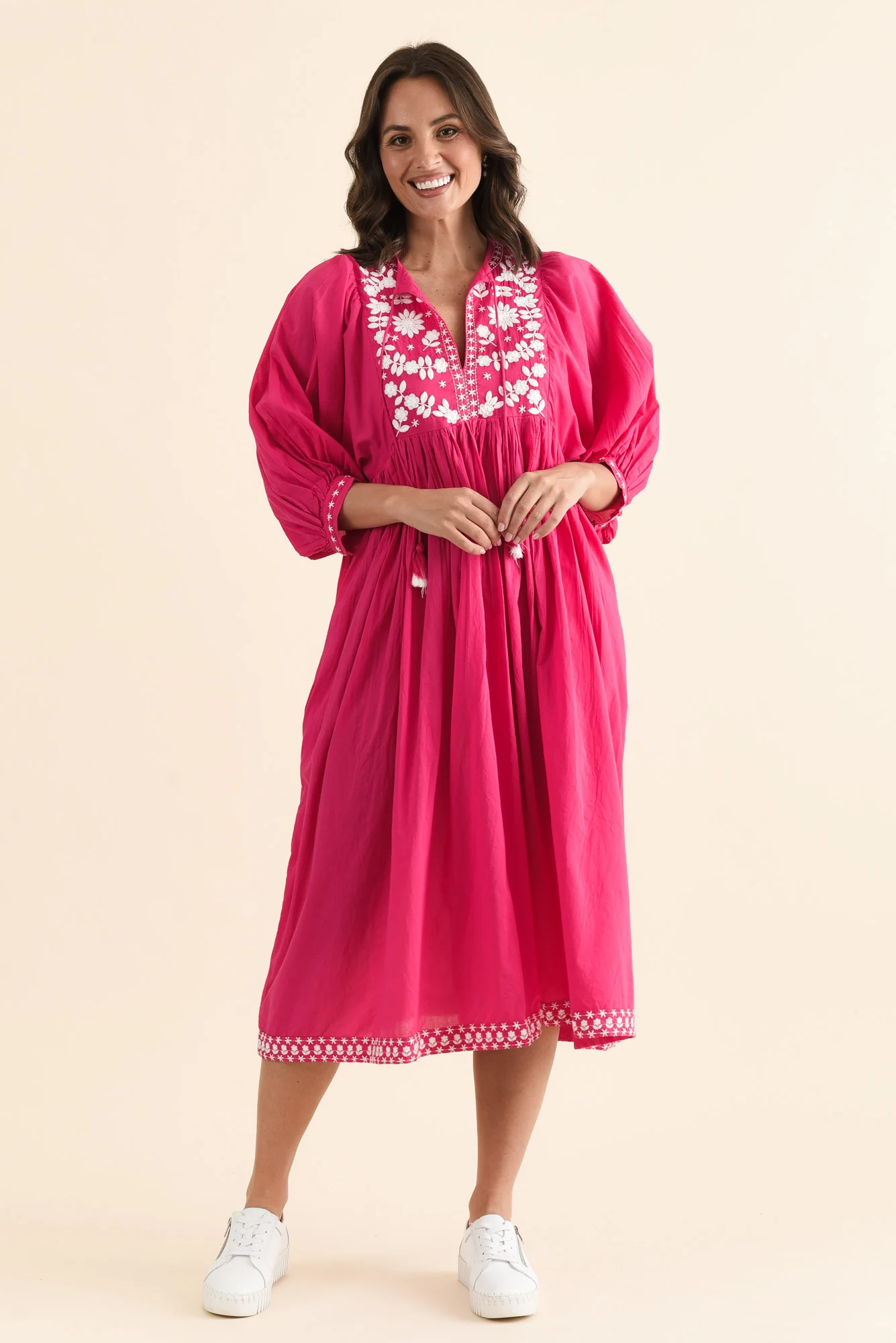 Lazlo Hot Pink Cotton Embroidered Dress - Image 6