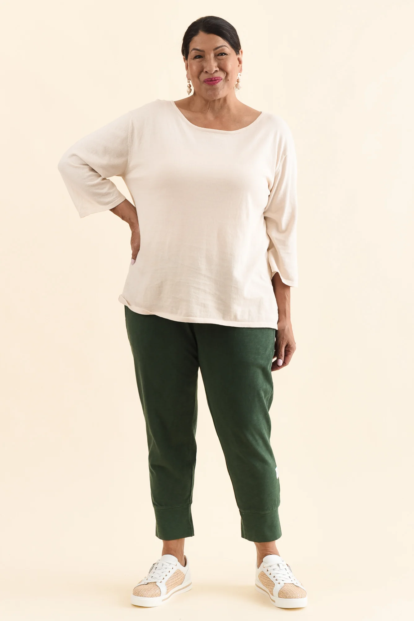 Liberty Beige Cotton Knit 3/4 Sleeve Top - Image 9