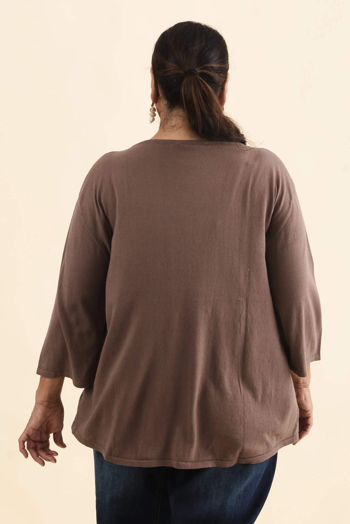 Liberty Chocolate Cotton Knit 3/4 Sleeve Top - Image 11