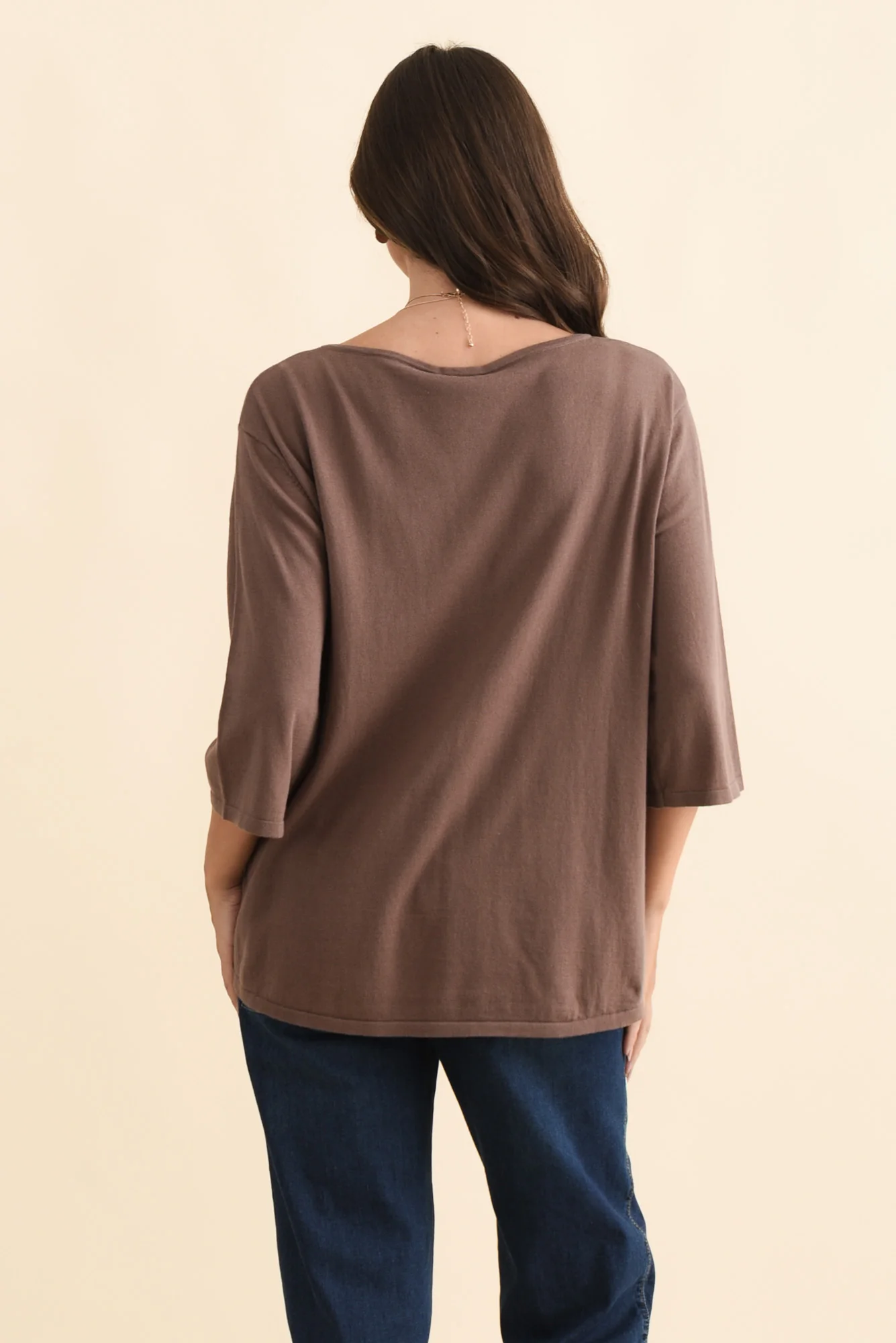 Liberty Chocolate Cotton Knit 3/4 Sleeve Top - Image 5