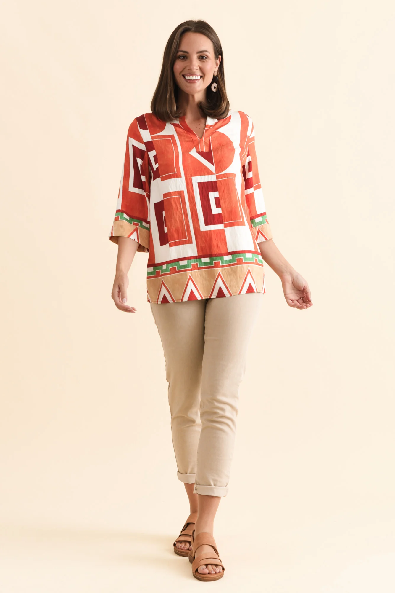 Maddox Orange Geo Cotton Blend Top - Image 6
