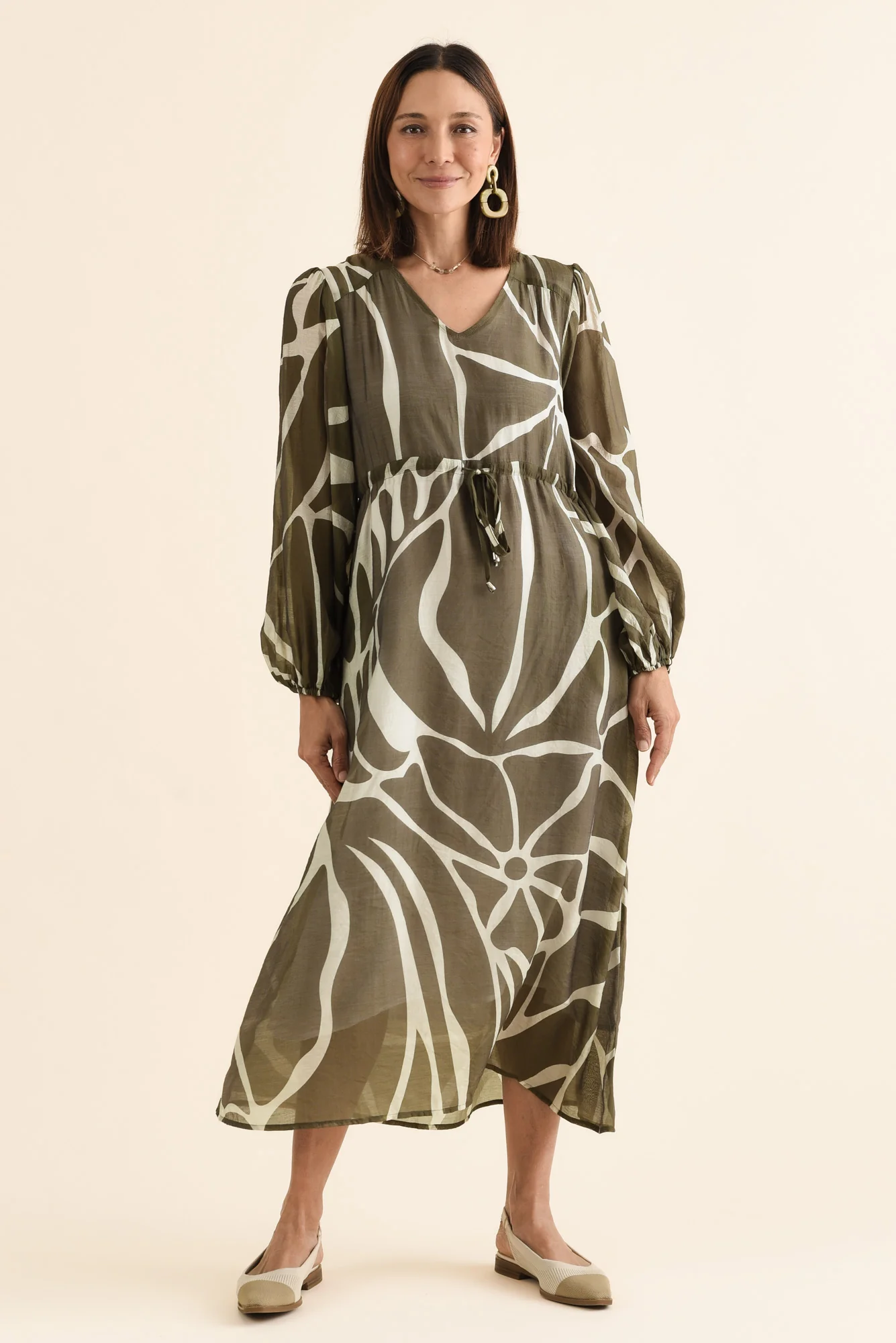 Mareli Khaki Abstract Tie Dress - Image 6