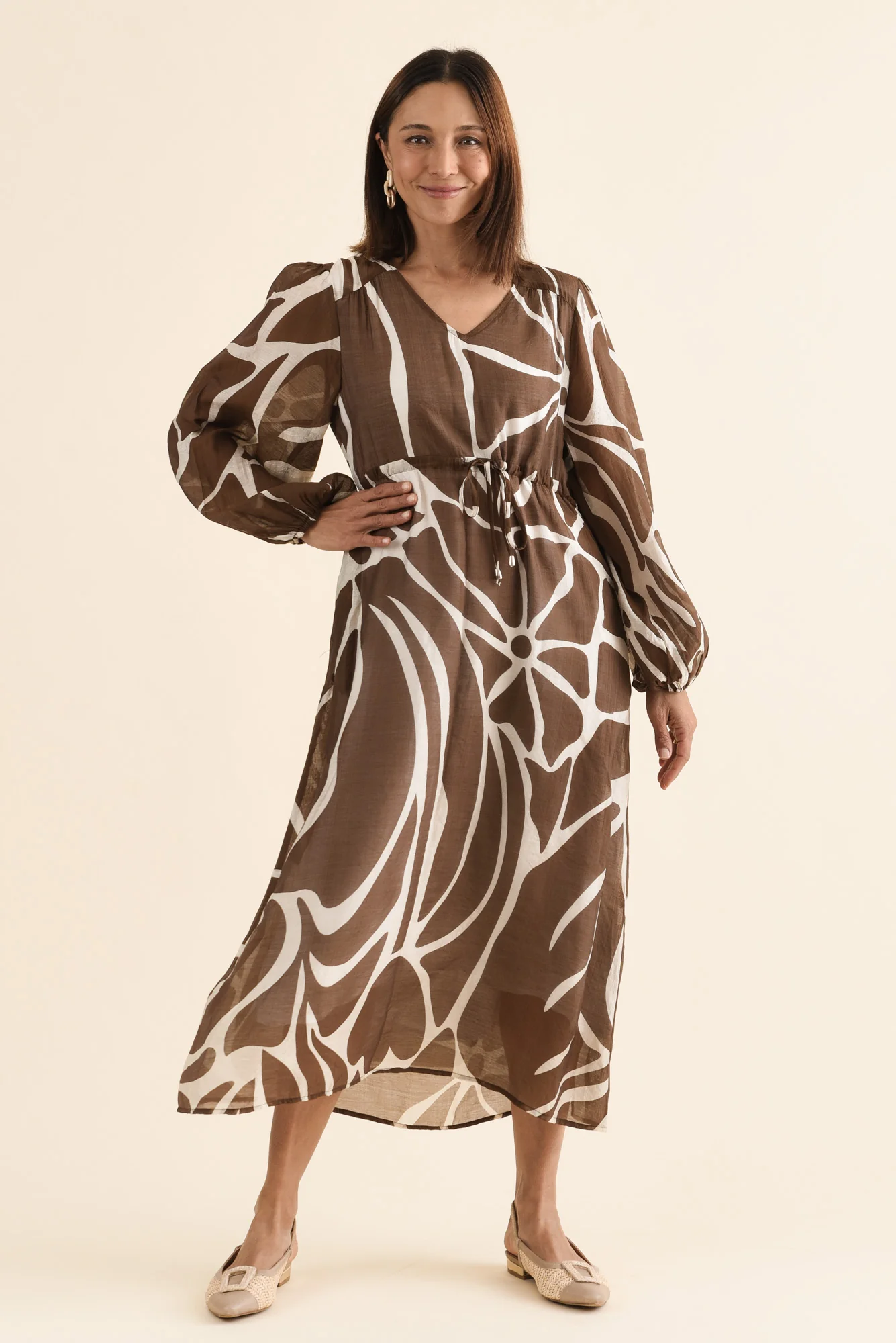 Mareli Mocha Abstract Tie Dress