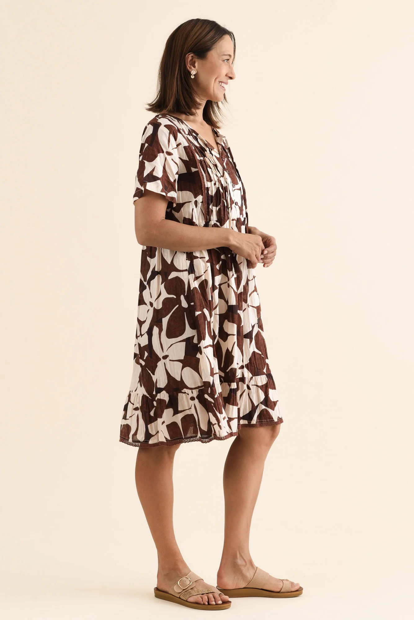 Marisol Chocolate Garden Crinkle Cotton Dress - Image 3