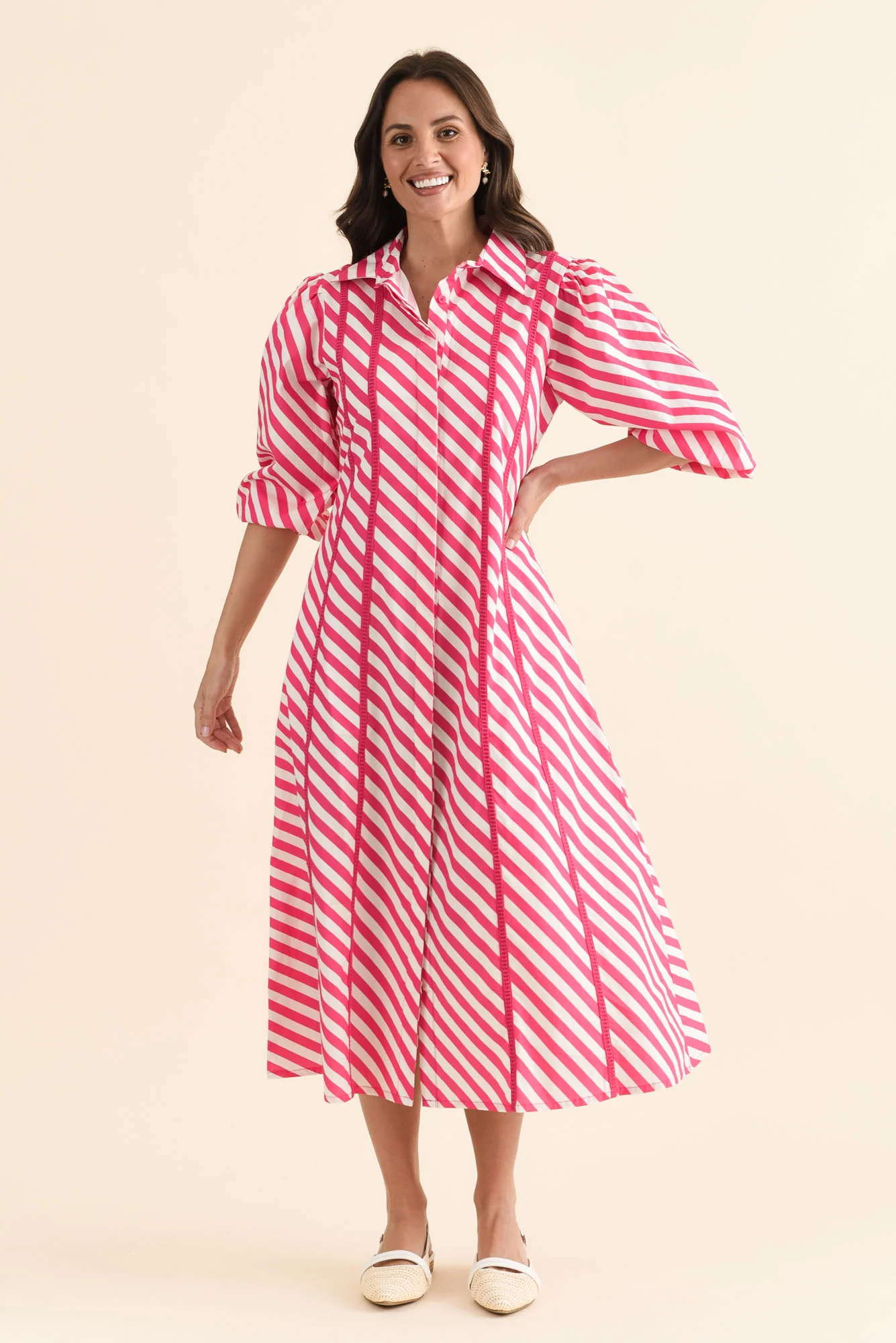 Micah Pink Stripe Cotton Poplin Dress