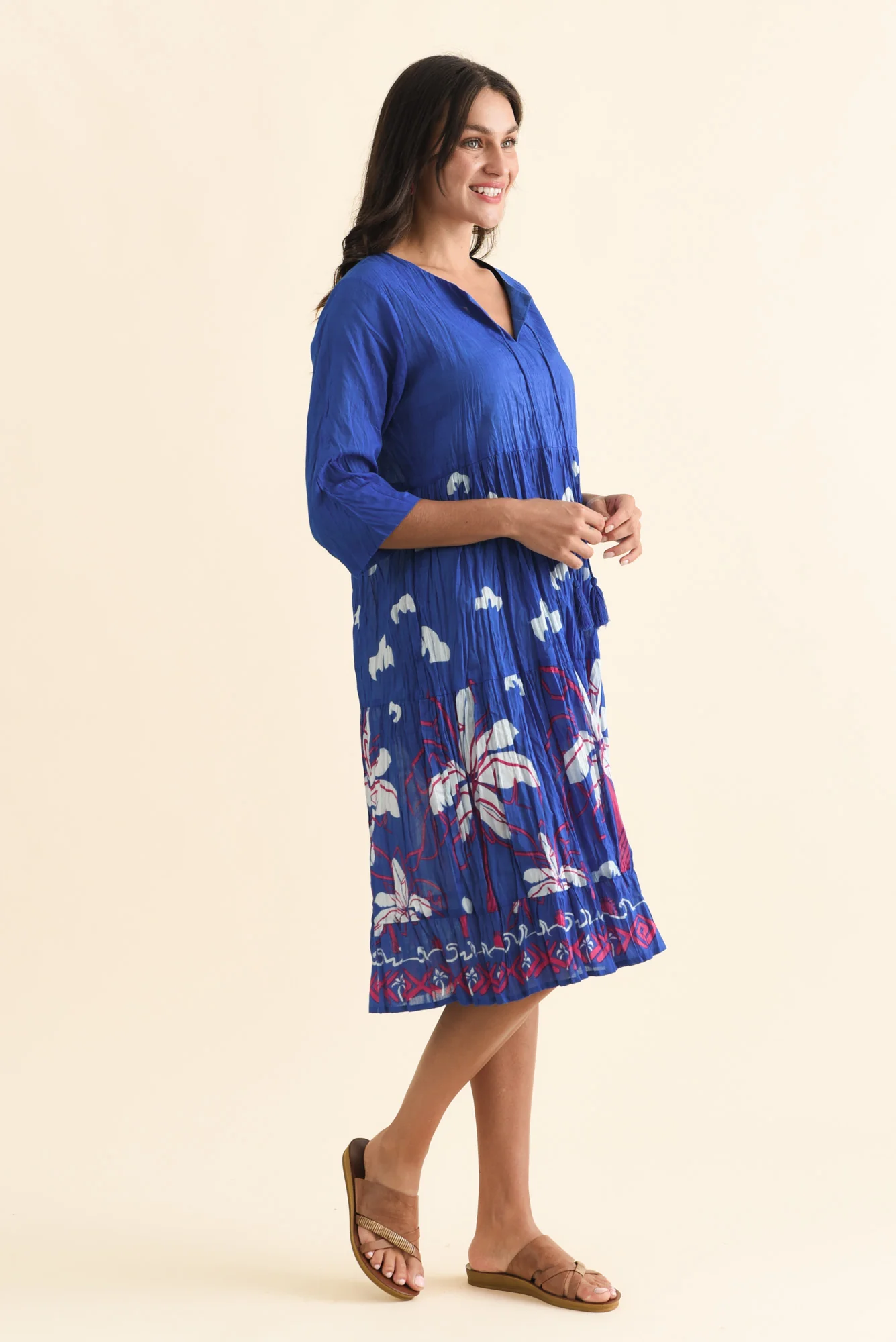Milana Cobalt Tropical Crinkle Cotton Dress - Image 4