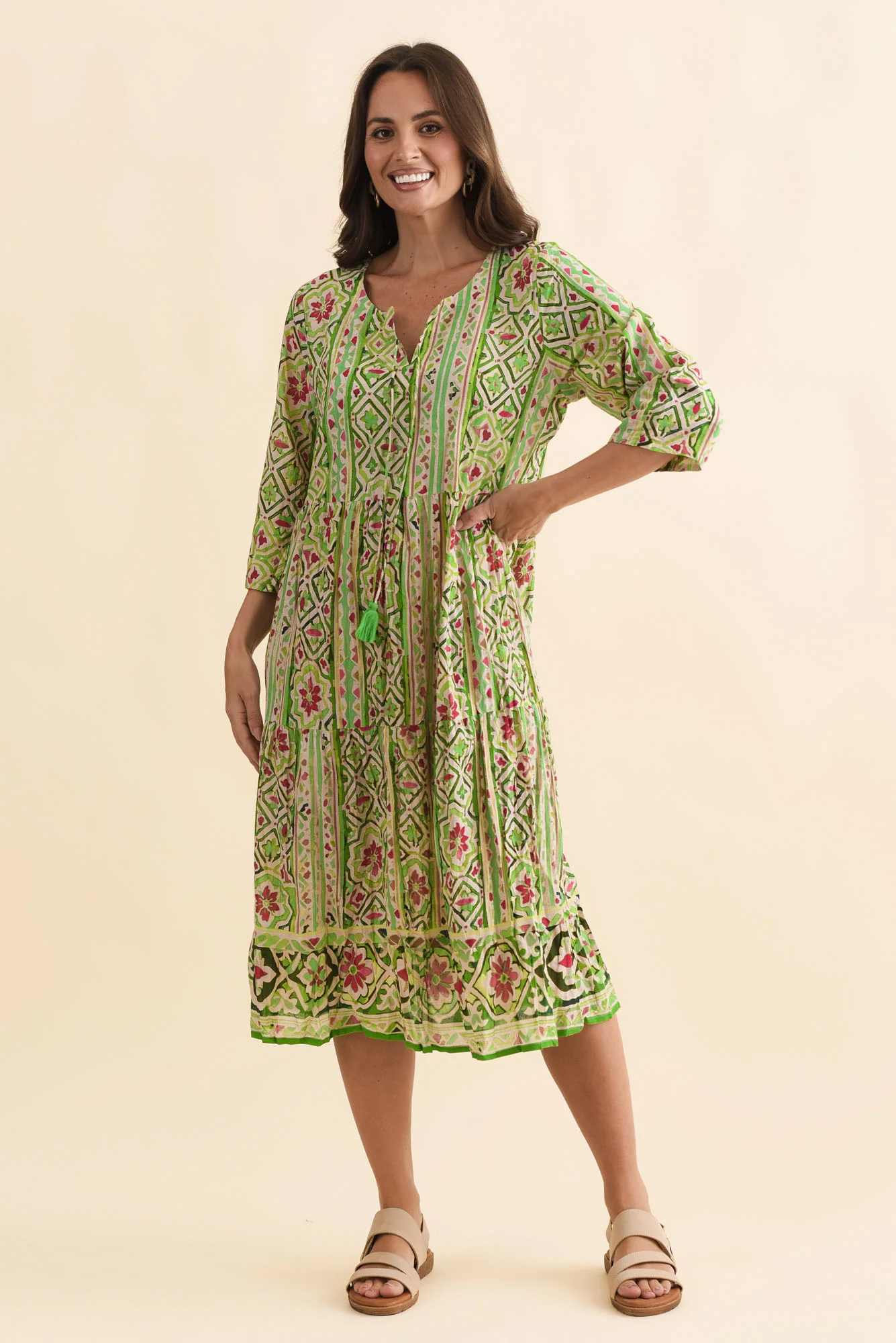 Milana Green Abstract Crinkle Cotton Dress - Image 4