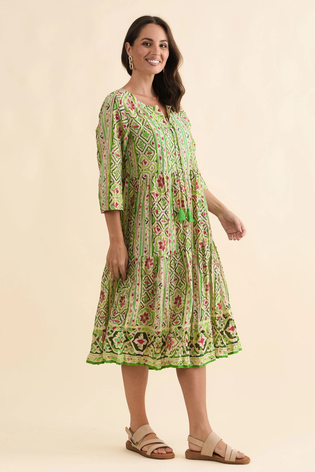 Milana Green Abstract Crinkle Cotton Dress - Image 5