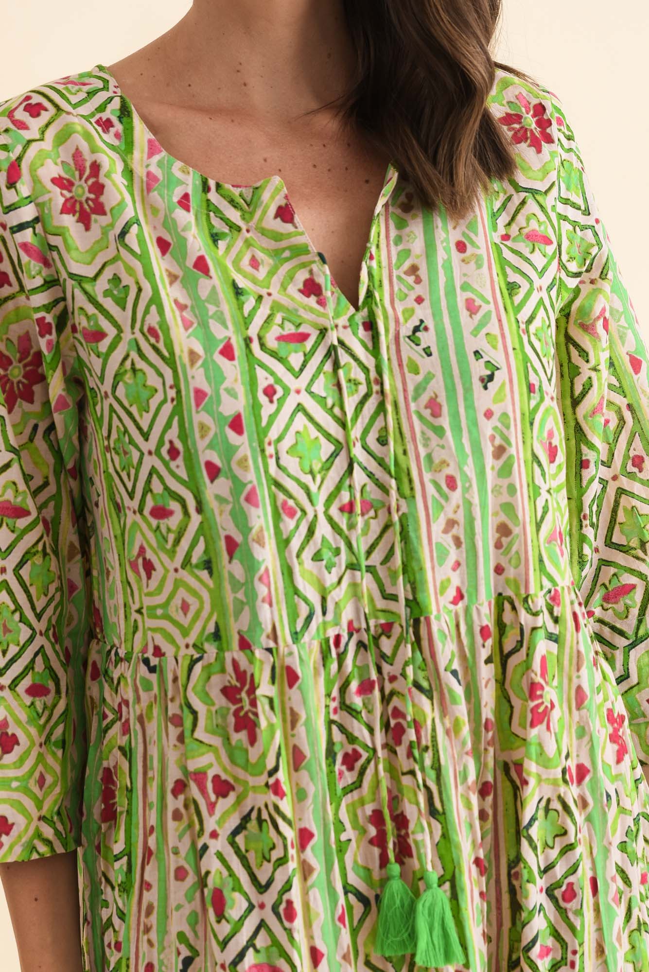 Milana Green Abstract Crinkle Cotton Dress - Image 7